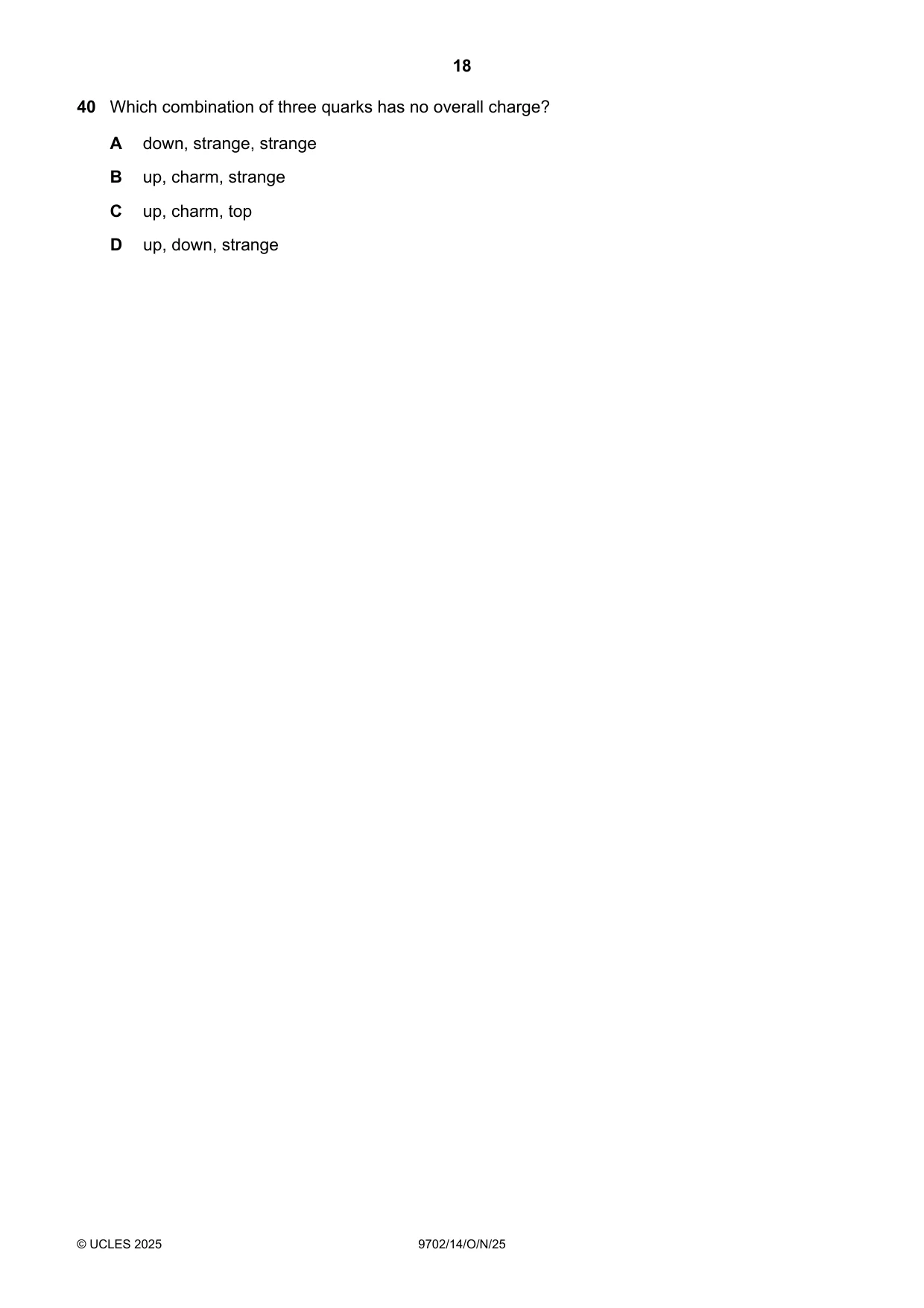 Cambridge A Level Physics 9702 2025 Oct/Nov Paper 1 · Variant 4 question paper, page 18 of 20