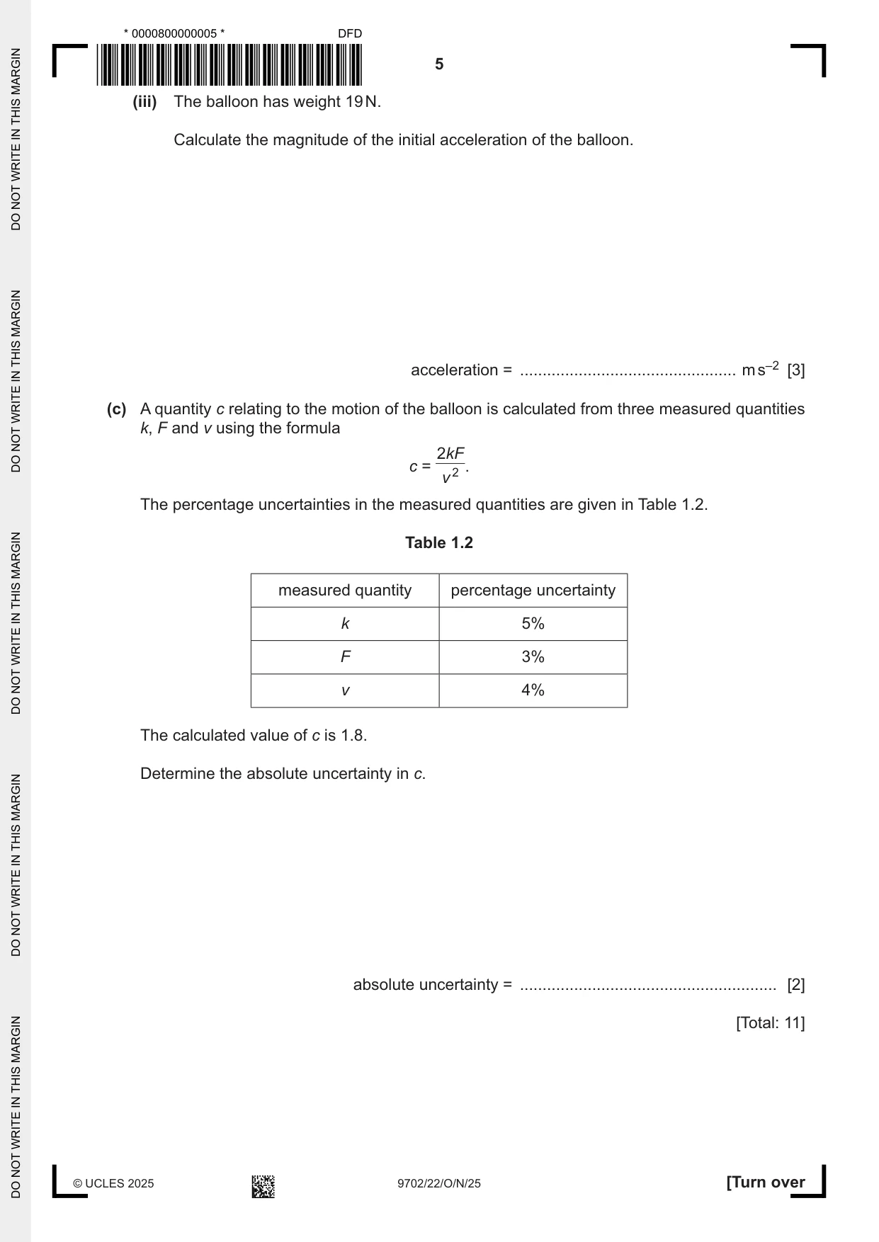 Cambridge A Level Physics 9702 2025 Oct/Nov Paper 2 · Variant 2 question paper, page 5 of 16