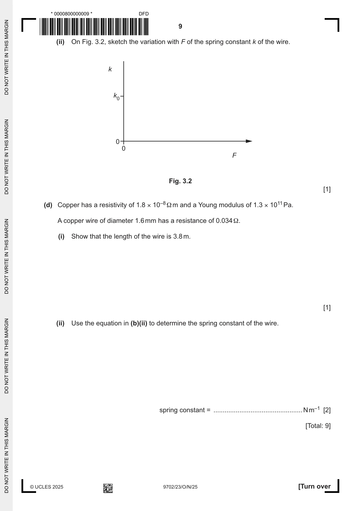 Cambridge A Level Physics 9702 2025 Oct/Nov Paper 2 · Variant 3 question paper, page 9 of 16