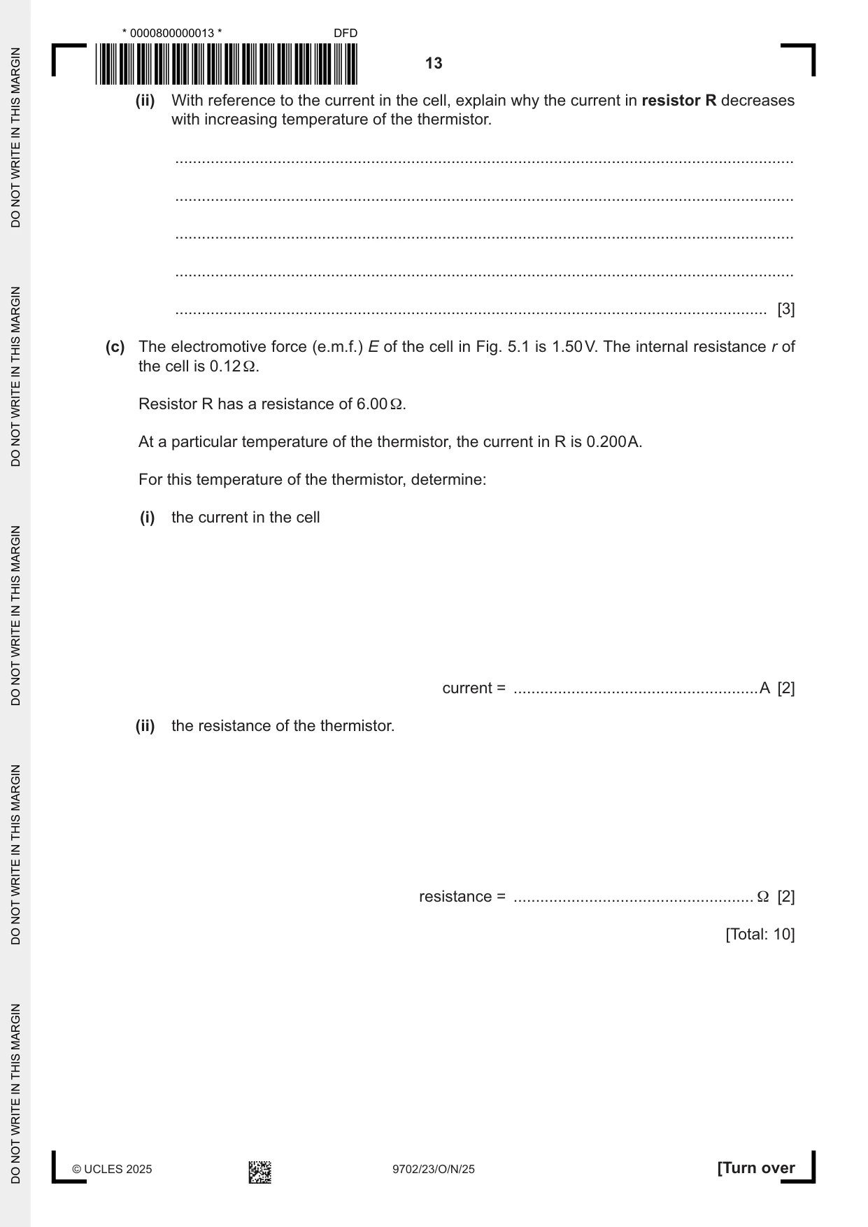 Cambridge A Level Physics 9702 2025 Oct/Nov Paper 2 · Variant 3 question paper, page 13 of 16