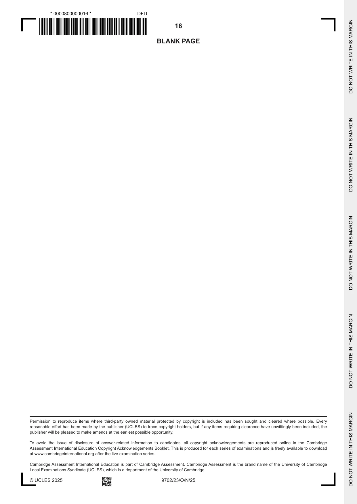 Cambridge A Level Physics 9702 2025 Oct/Nov Paper 2 · Variant 3 question paper, page 16 of 16