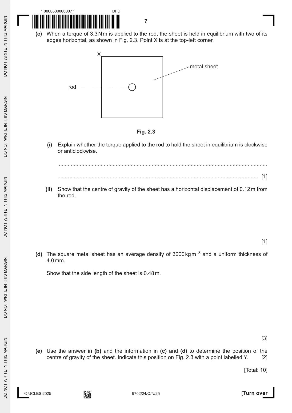 Cambridge A Level Physics 9702 2025 Oct/Nov Paper 2 · Variant 4 question paper, page 7 of 16