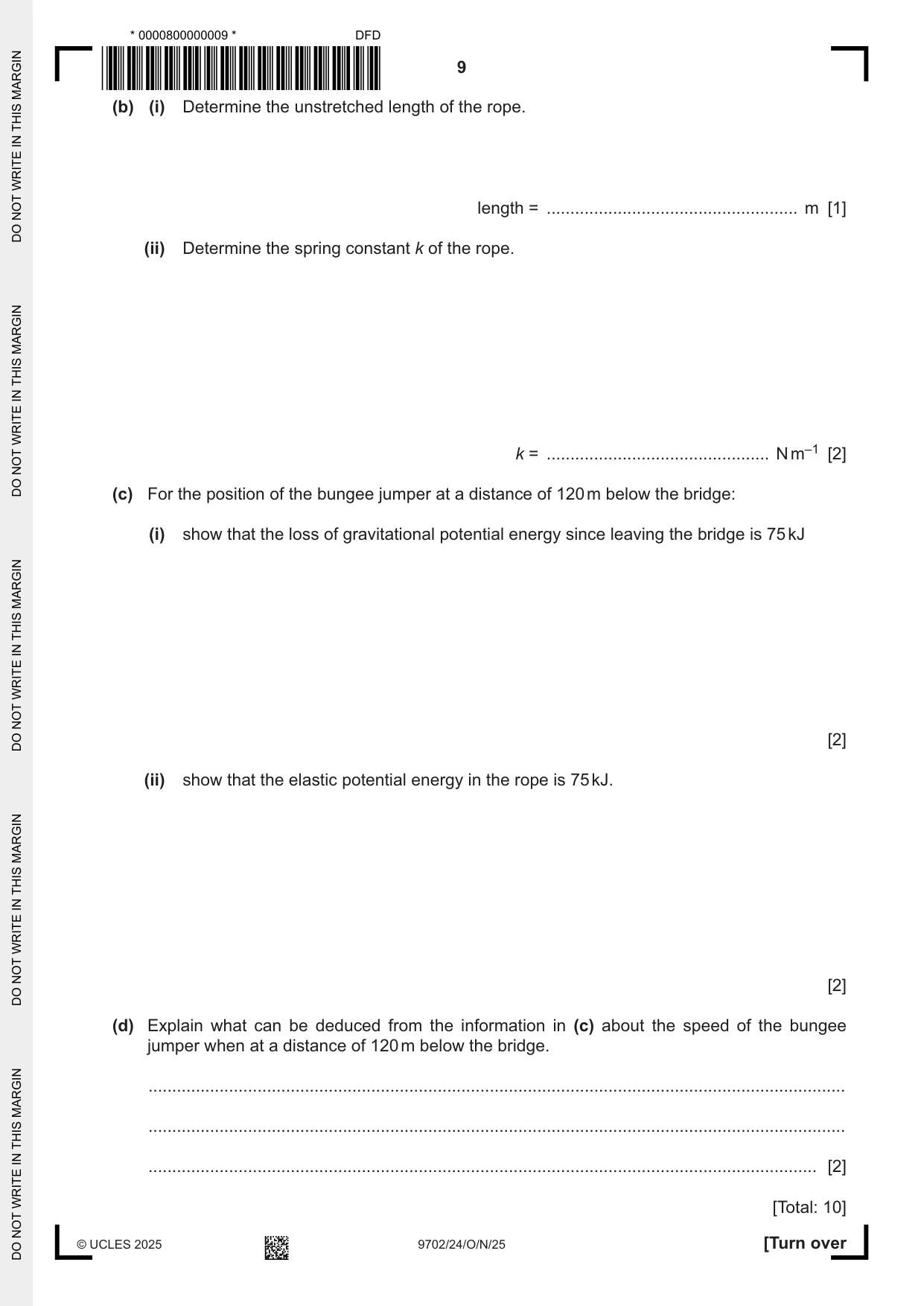 Cambridge A Level Physics 9702 2025 Oct/Nov Paper 2 · Variant 4 question paper, page 9 of 16
