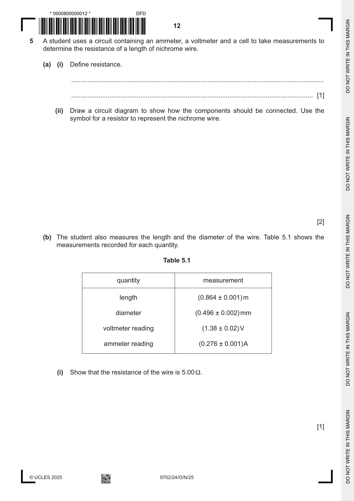 Cambridge A Level Physics 9702 2025 Oct/Nov Paper 2 · Variant 4 question paper, page 12 of 16