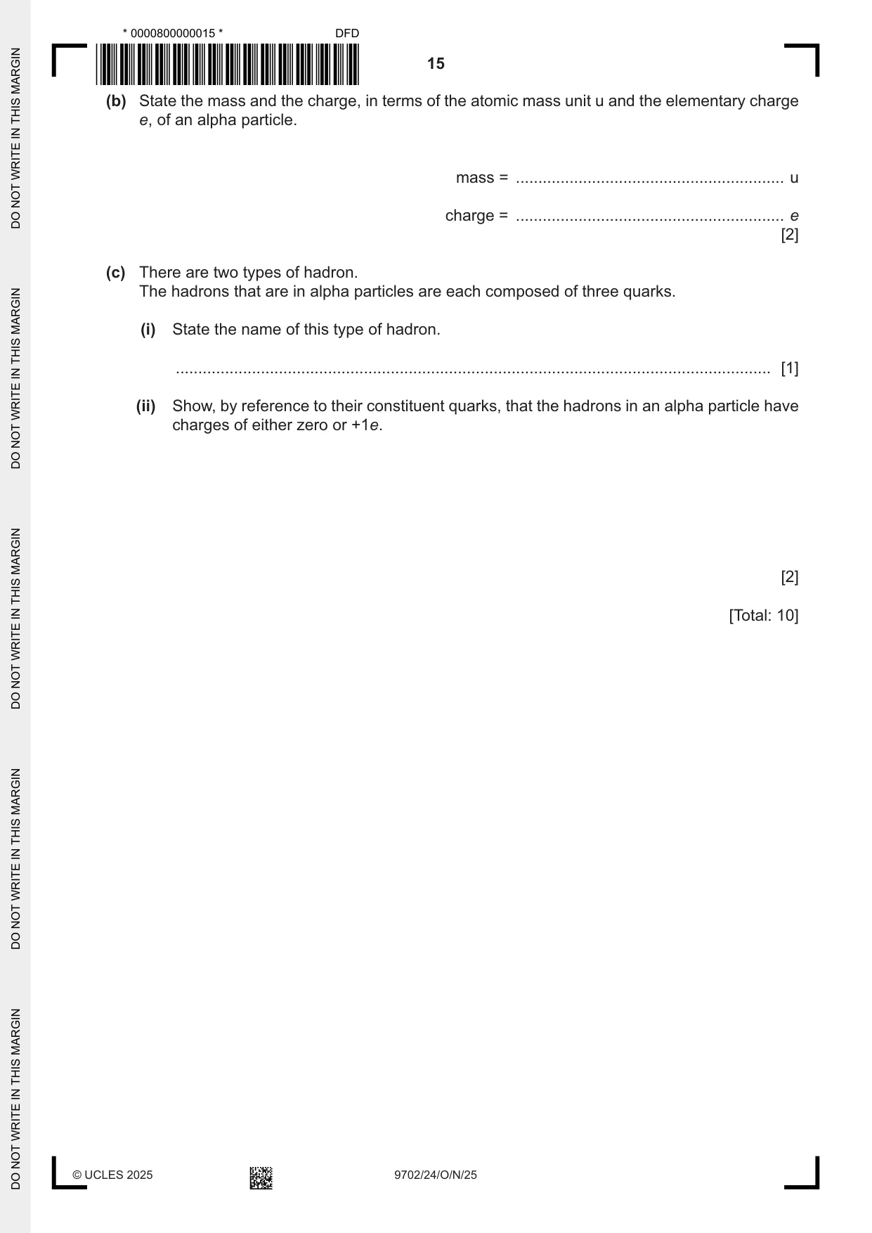 Cambridge A Level Physics 9702 2025 Oct/Nov Paper 2 · Variant 4 question paper, page 15 of 16
