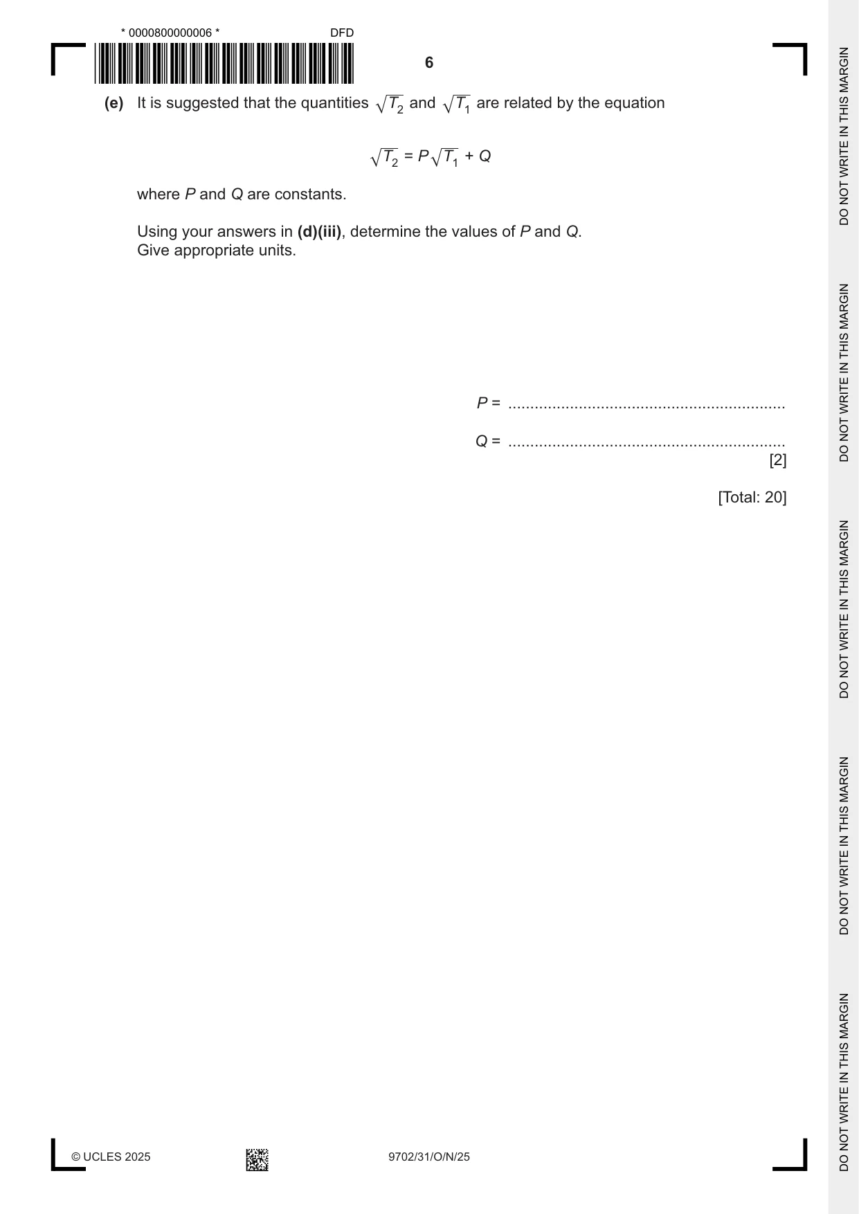 Cambridge A Level Physics 9702 2025 Oct/Nov Paper 3 · Variant 1 question paper, page 6 of 12