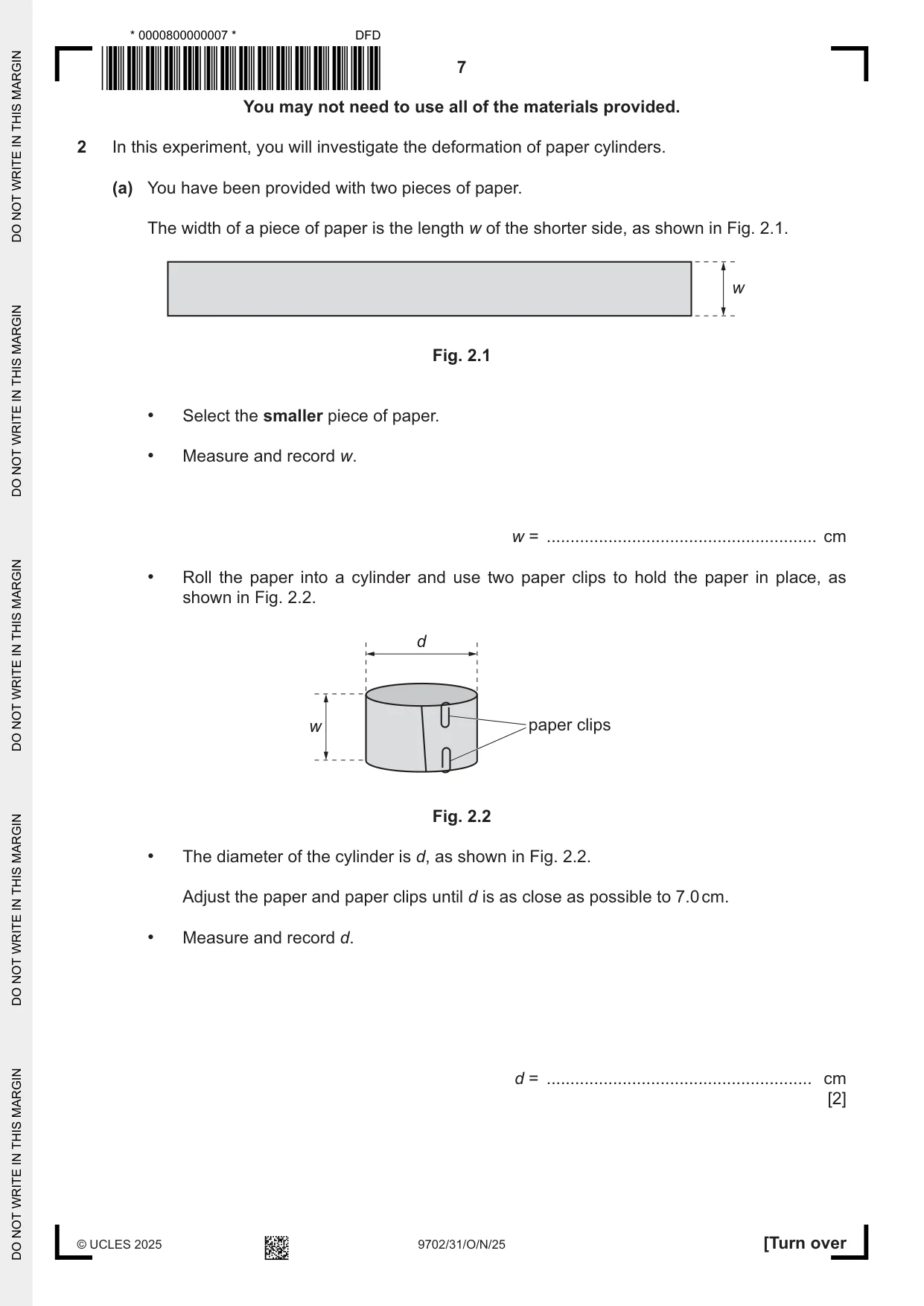 Cambridge A Level Physics 9702 2025 Oct/Nov Paper 3 · Variant 1 question paper, page 7 of 12
