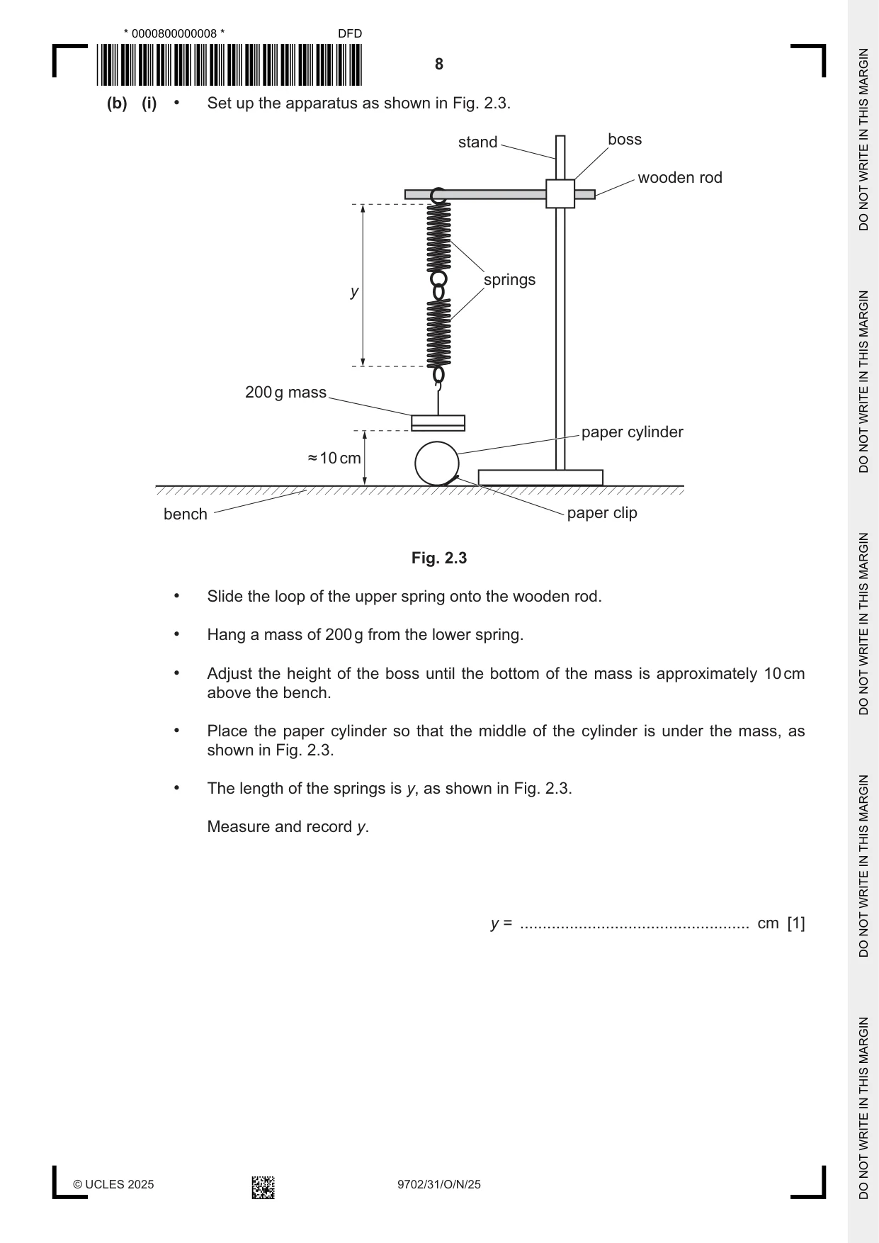 Cambridge A Level Physics 9702 2025 Oct/Nov Paper 3 · Variant 1 question paper, page 8 of 12