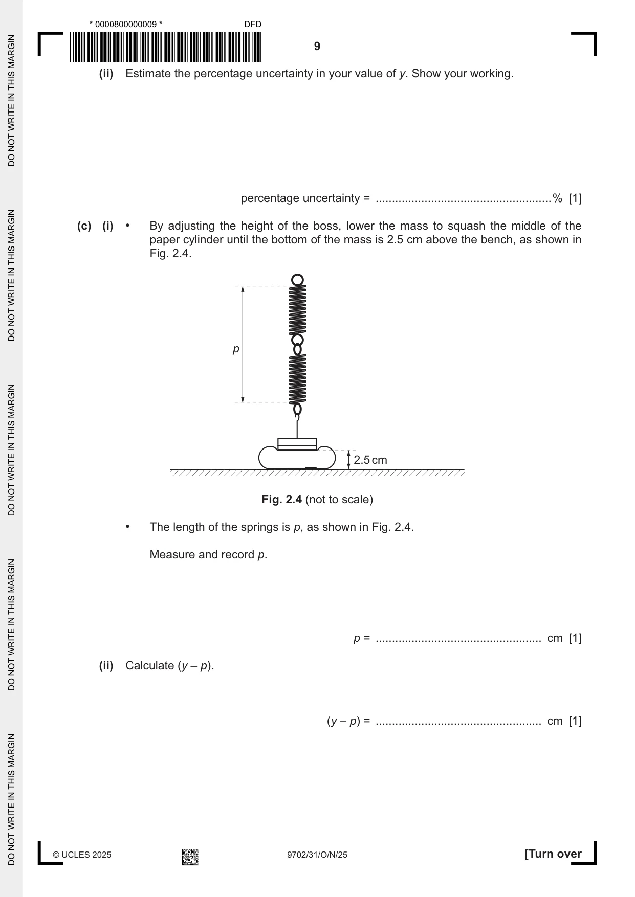 Cambridge A Level Physics 9702 2025 Oct/Nov Paper 3 · Variant 1 question paper, page 9 of 12