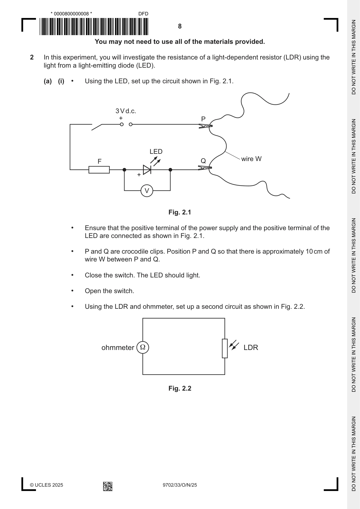 Cambridge A Level Physics 9702 2025 Oct/Nov Paper 3 · Variant 3 question paper, page 8 of 12