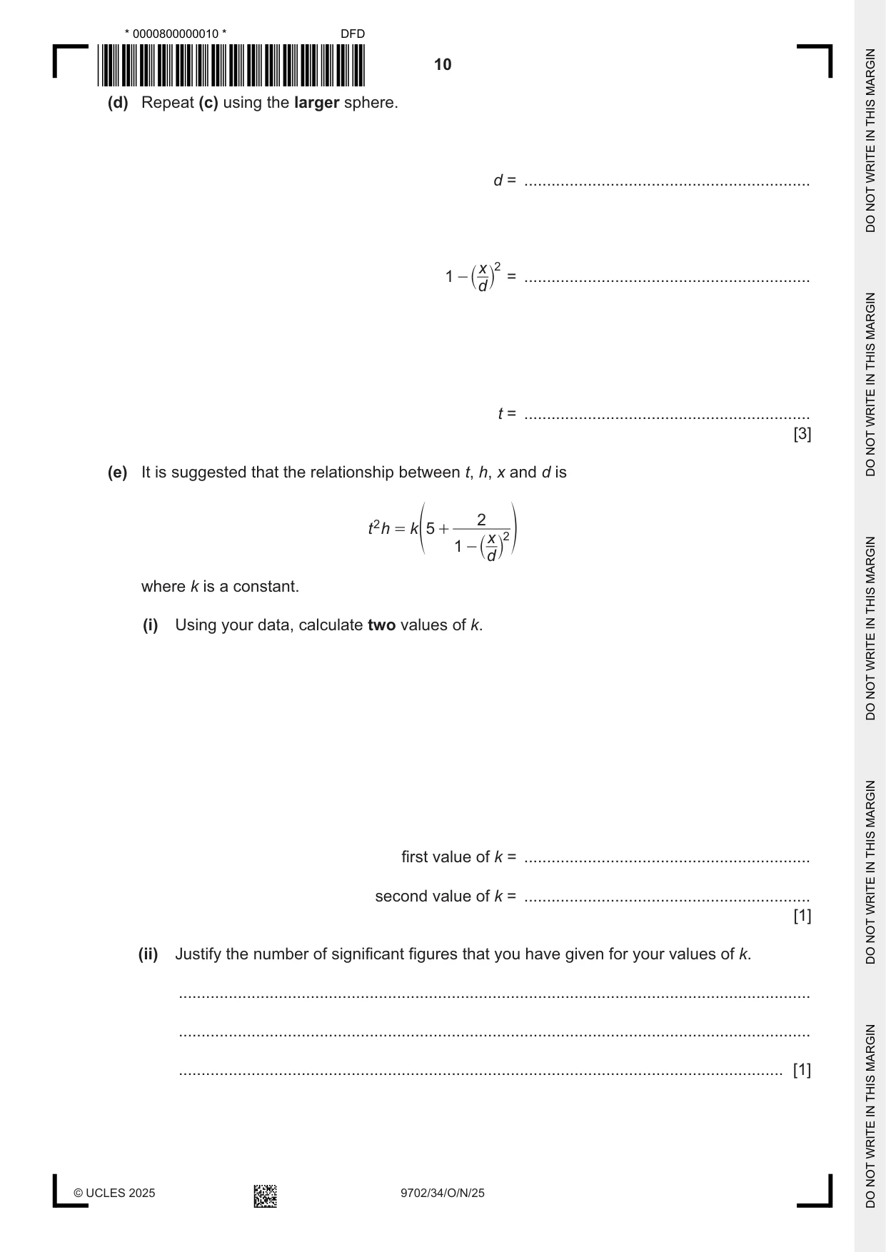 Cambridge A Level Physics 9702 2025 Oct/Nov Paper 3 · Variant 4 question paper, page 10 of 12