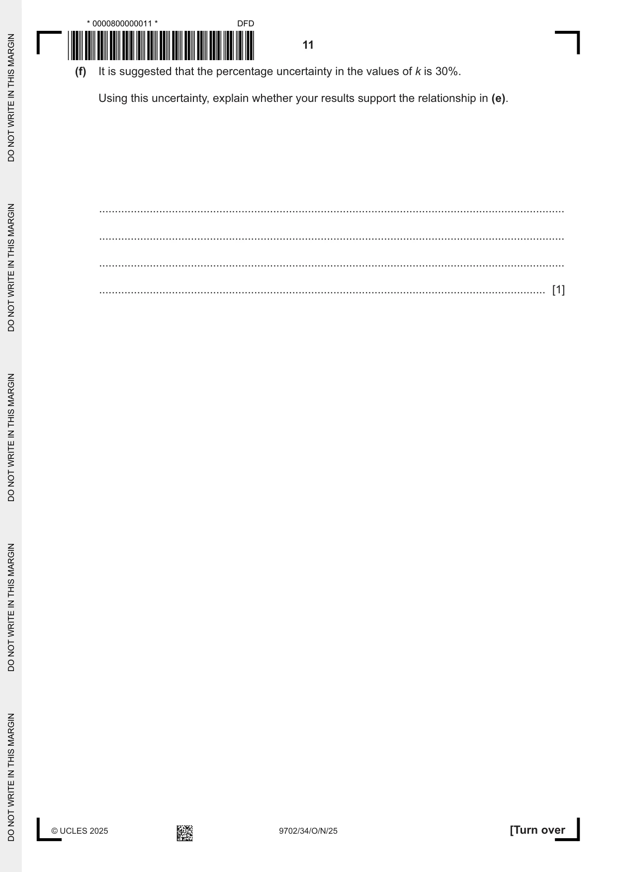 Cambridge A Level Physics 9702 2025 Oct/Nov Paper 3 · Variant 4 question paper, page 11 of 12