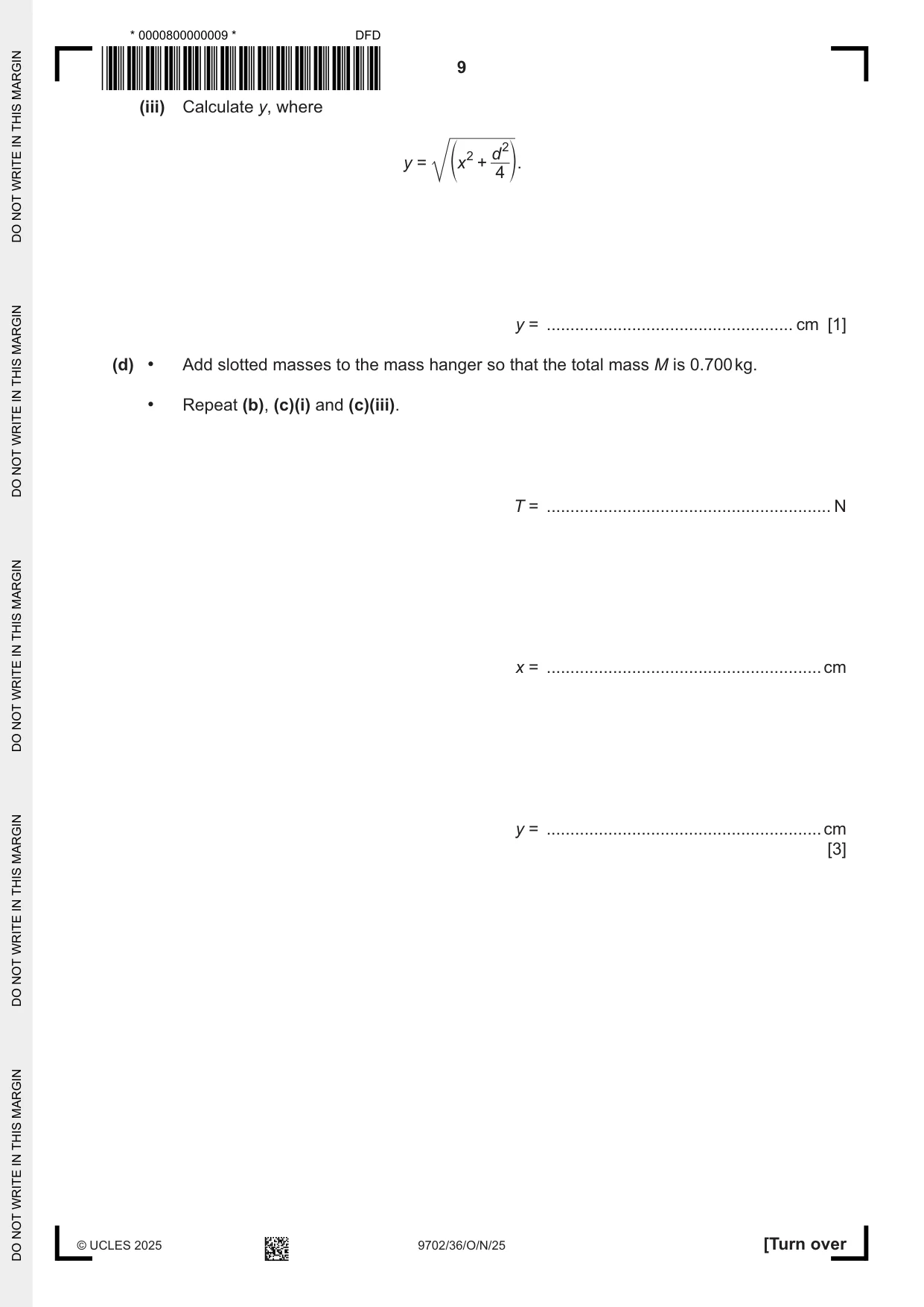 Cambridge A Level Physics 9702 2025 Oct/Nov Paper 3 · Variant 6 question paper, page 9 of 12