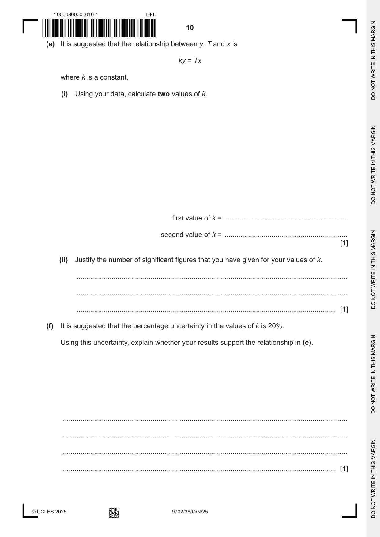 Cambridge A Level Physics 9702 2025 Oct/Nov Paper 3 · Variant 6 question paper, page 10 of 12