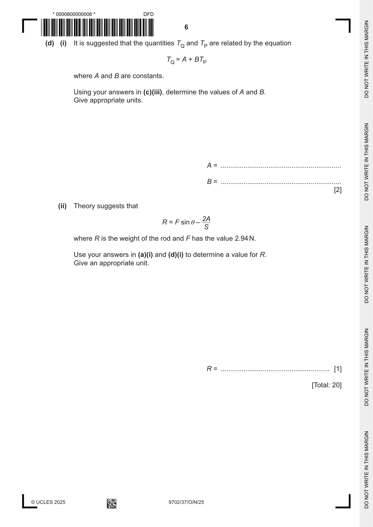 Cambridge A Level Physics 9702 2025 Oct/Nov Paper 3 · Variant 7 question paper, page 6 of 16