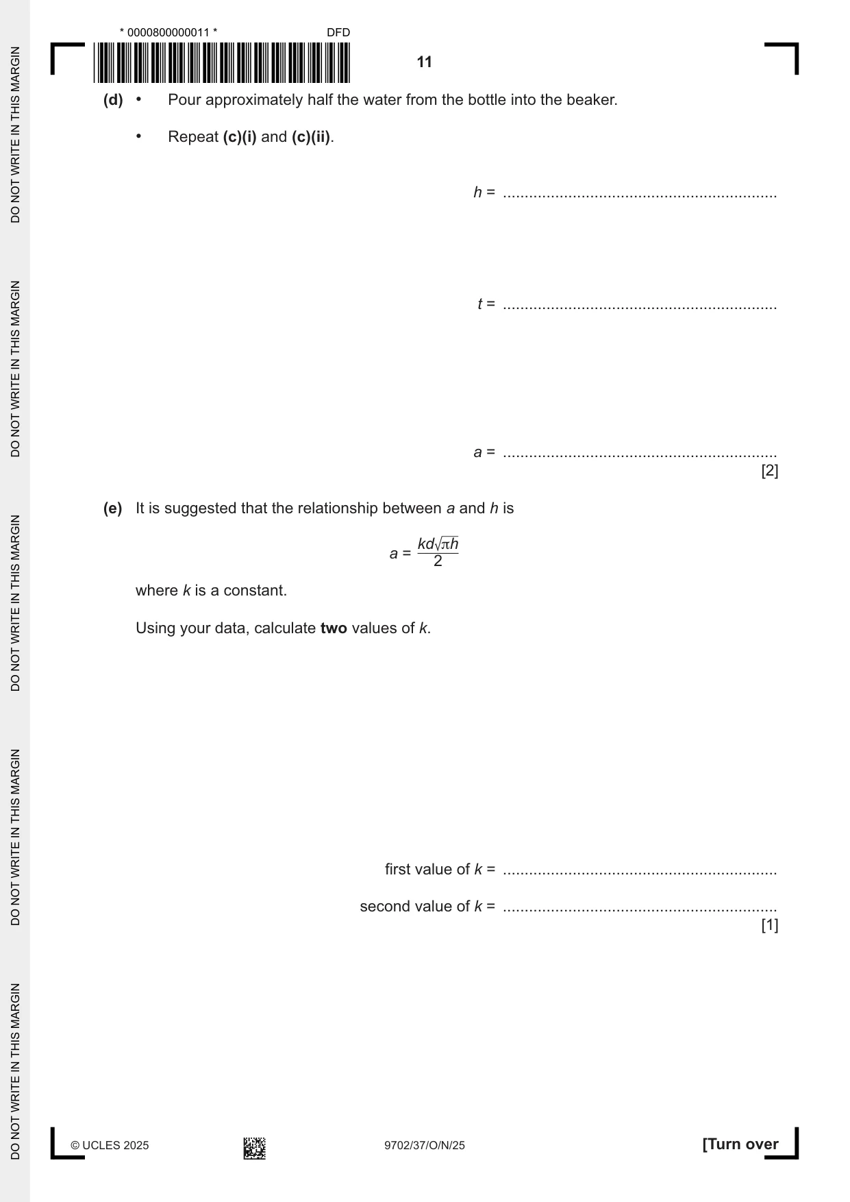 Cambridge A Level Physics 9702 2025 Oct/Nov Paper 3 · Variant 7 question paper, page 11 of 16