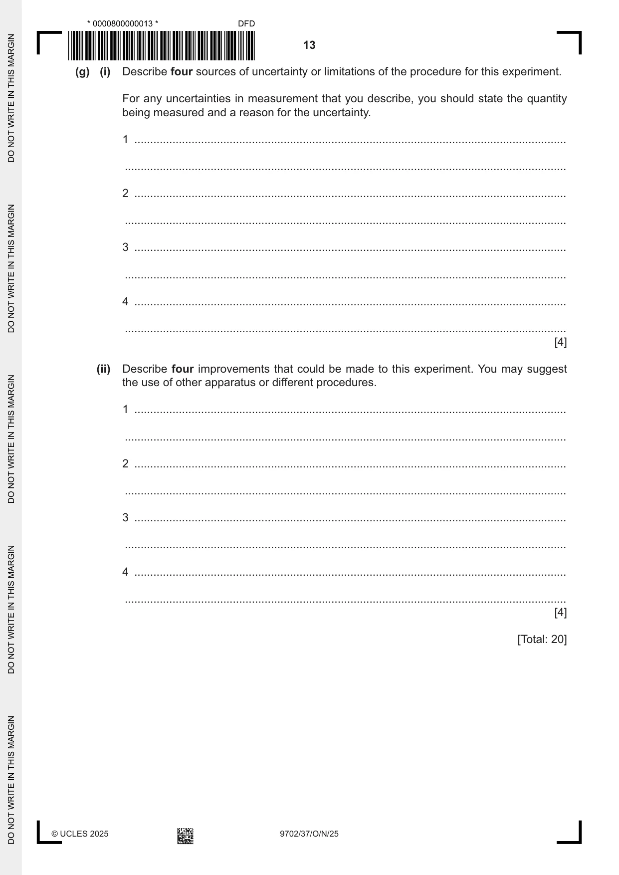 Cambridge A Level Physics 9702 2025 Oct/Nov Paper 3 · Variant 7 question paper, page 13 of 16