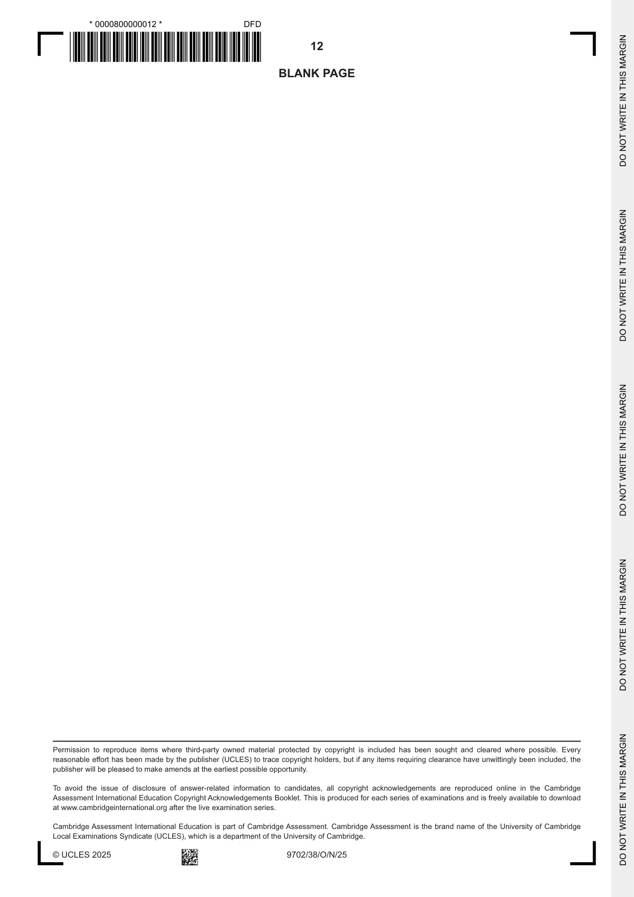 Cambridge A Level Physics 9702 2025 Oct/Nov Paper 3 · Variant 8 question paper, page 12 of 12