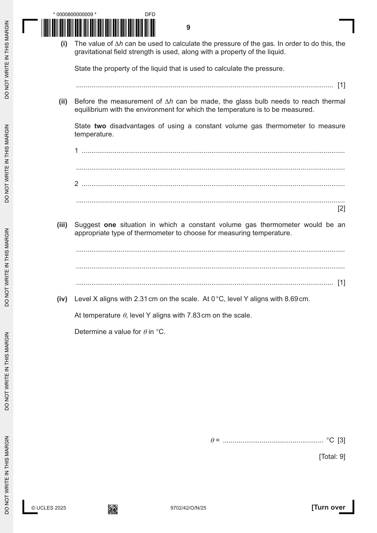 Cambridge A Level Physics 9702 2025 Oct/Nov Paper 4 · Variant 2 question paper, page 9 of 24