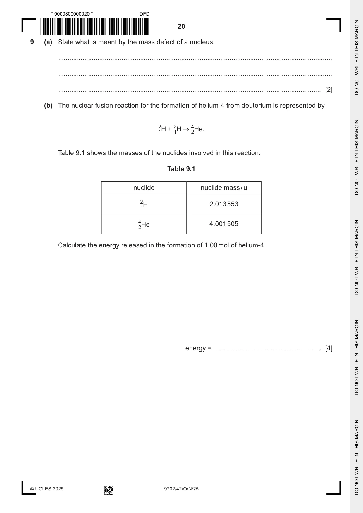 Cambridge A Level Physics 9702 2025 Oct/Nov Paper 4 · Variant 2 question paper, page 20 of 24