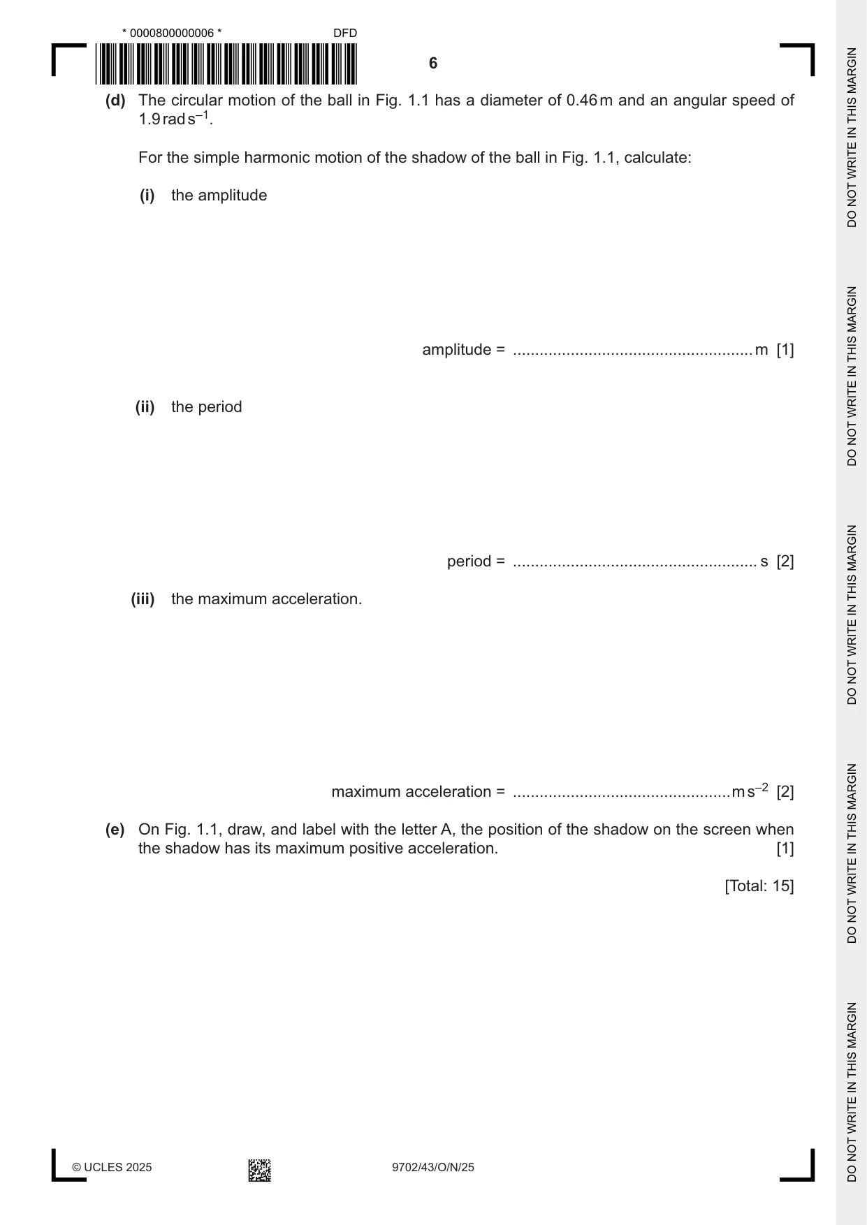 Cambridge A Level Physics 9702 2025 Oct/Nov Paper 4 · Variant 3 question paper, page 6 of 24