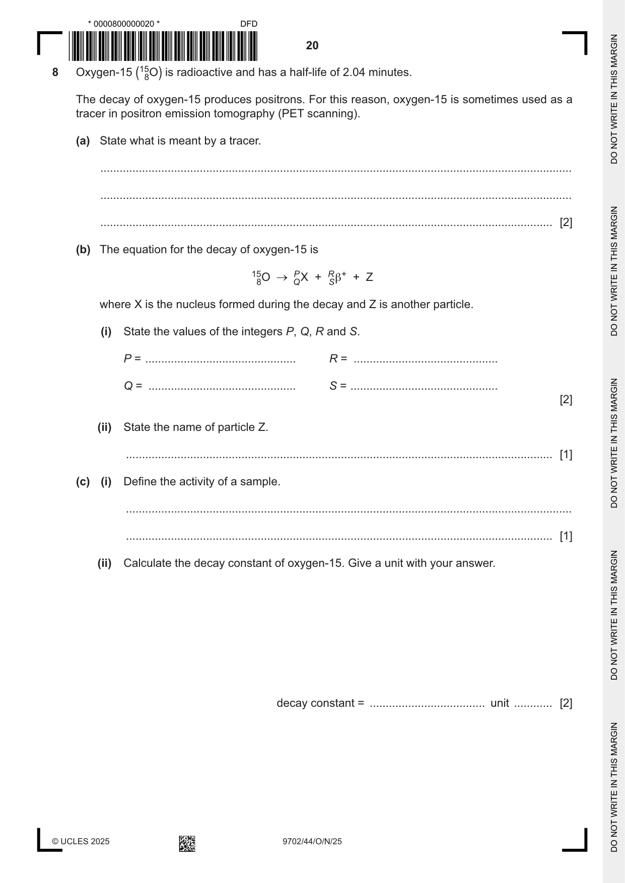 Cambridge A Level Physics 9702 2025 Oct/Nov Paper 4 · Variant 4 question paper, page 20 of 24