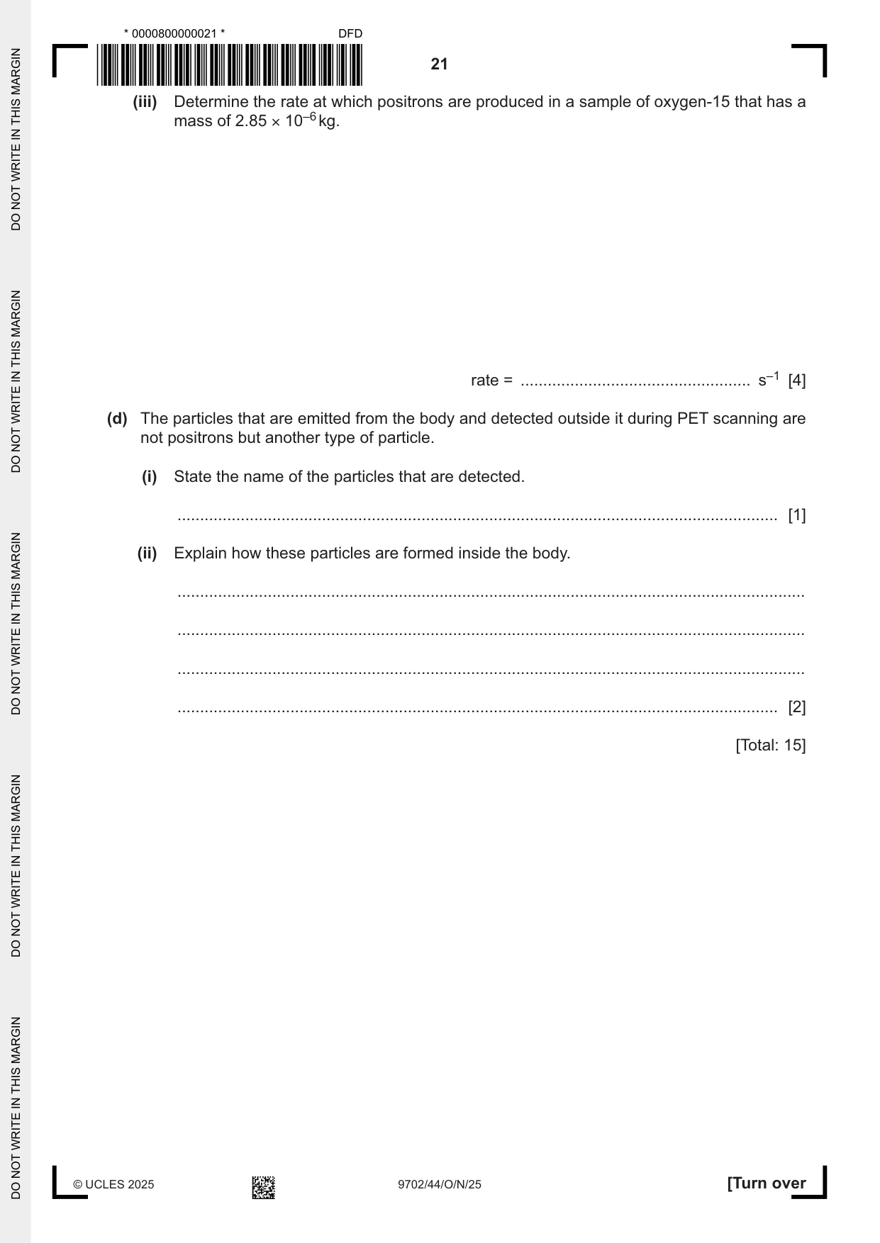 Cambridge A Level Physics 9702 2025 Oct/Nov Paper 4 · Variant 4 question paper, page 21 of 24