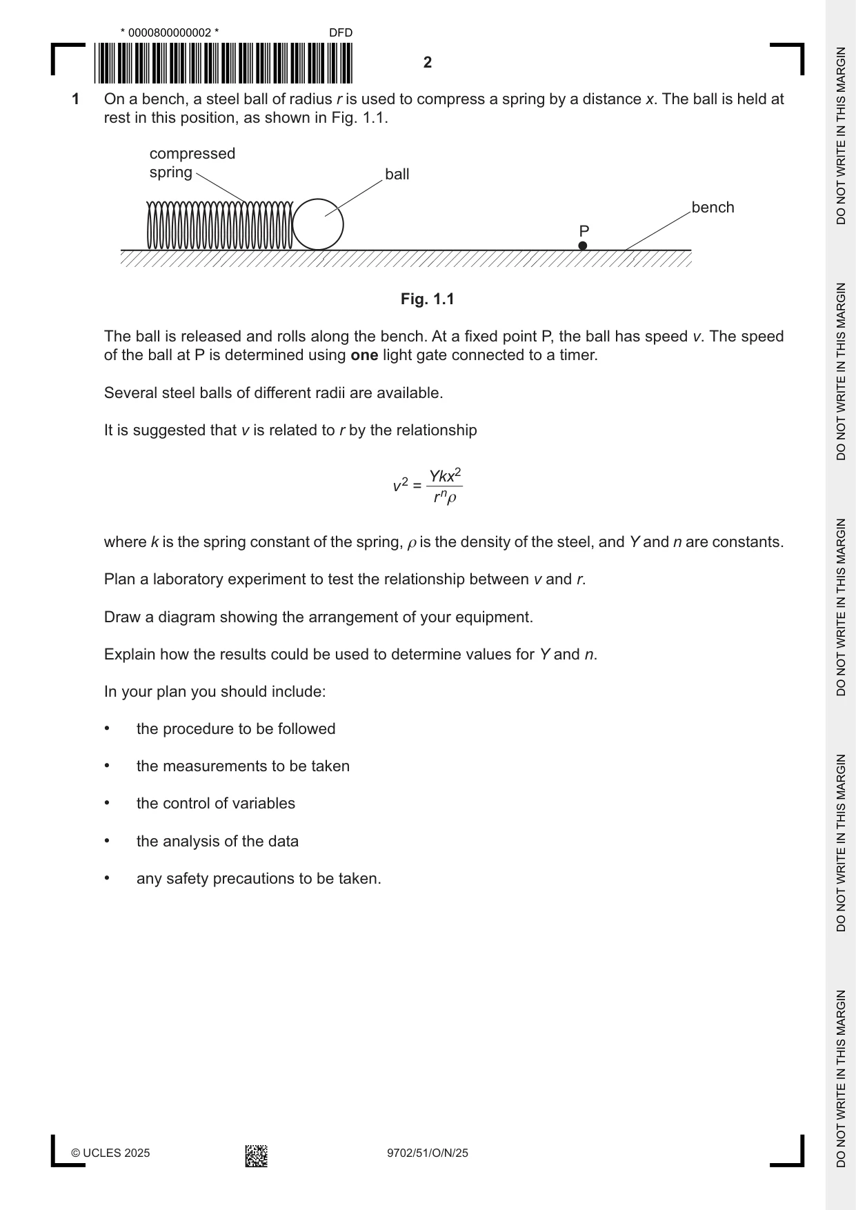 Cambridge A Level Physics 9702 2025 Oct/Nov Paper 5 · Variant 1 question paper, page 2 of 8