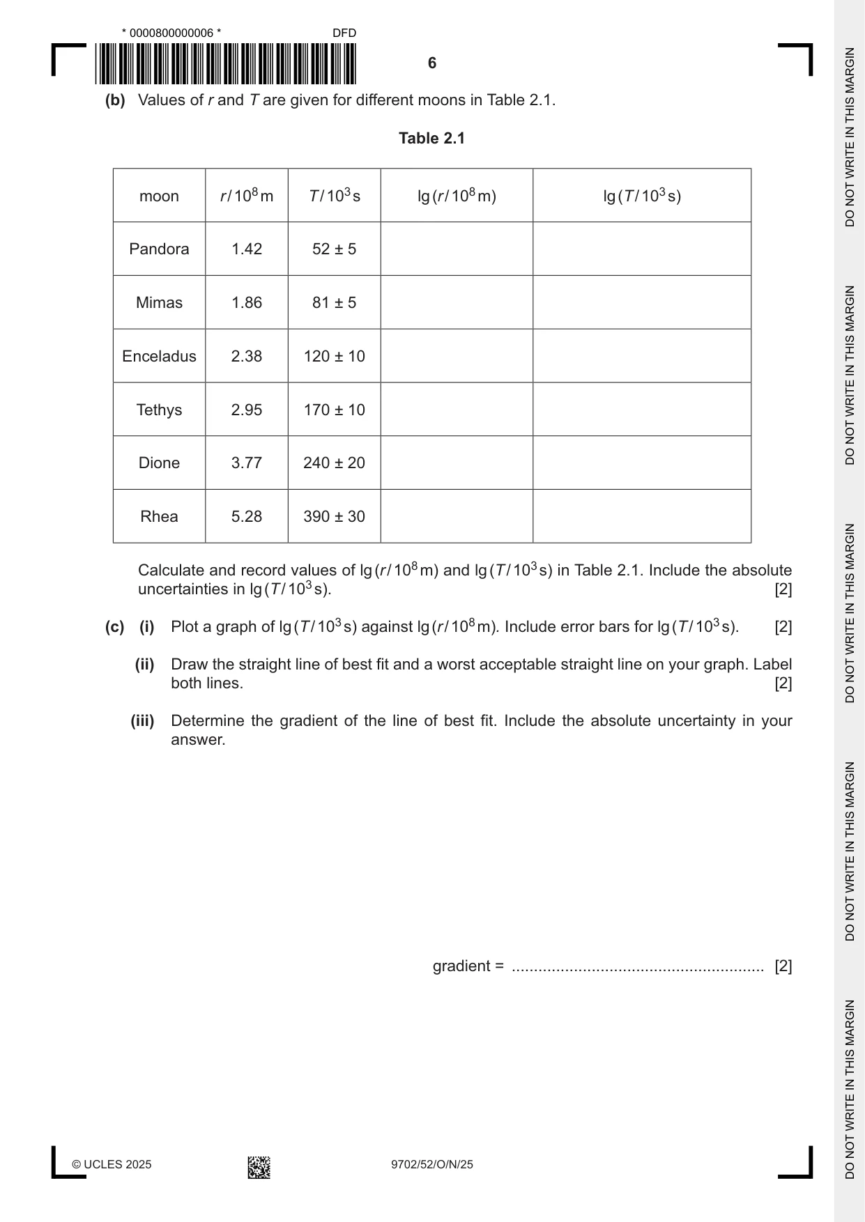 Cambridge A Level Physics 9702 2025 Oct/Nov Paper 5 · Variant 2 question paper, page 6 of 8