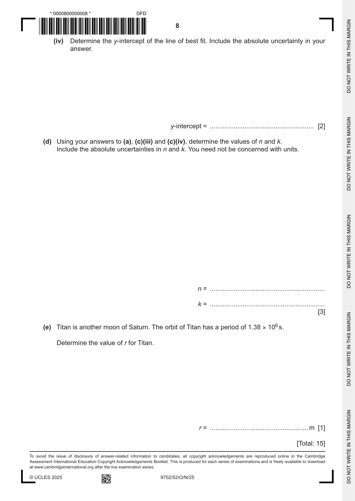 Cambridge A Level Physics 9702 2025 Oct/Nov Paper 5 · Variant 2 question paper, page 8 of 8