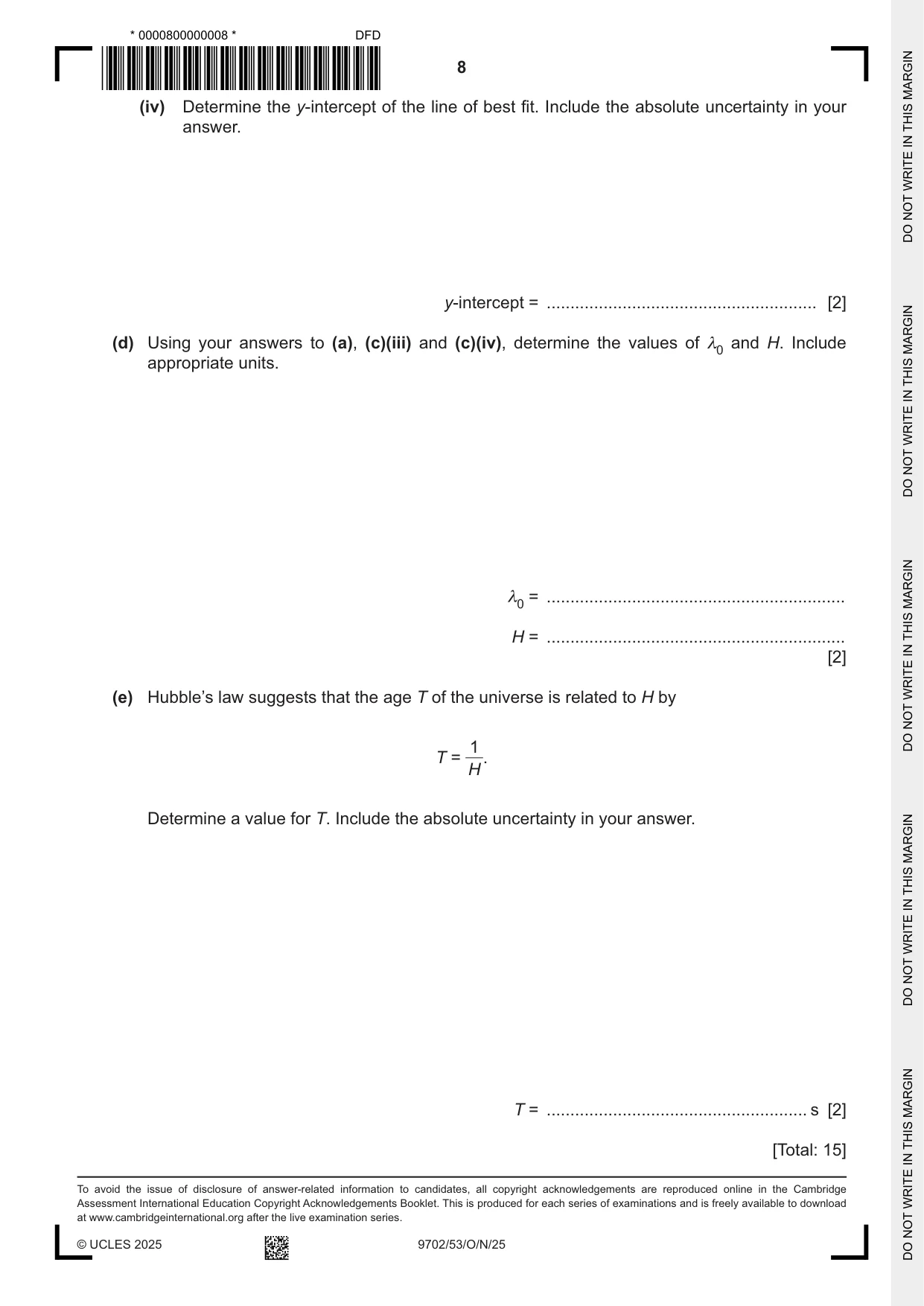 Cambridge A Level Physics 9702 2025 Oct/Nov Paper 5 · Variant 3 question paper, page 8 of 8
