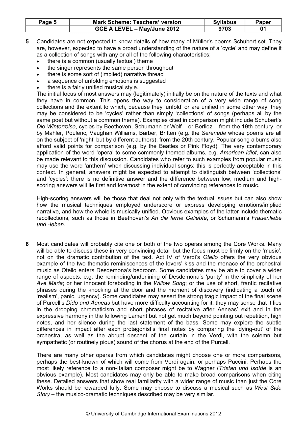 Mark scheme, page 5 of 7