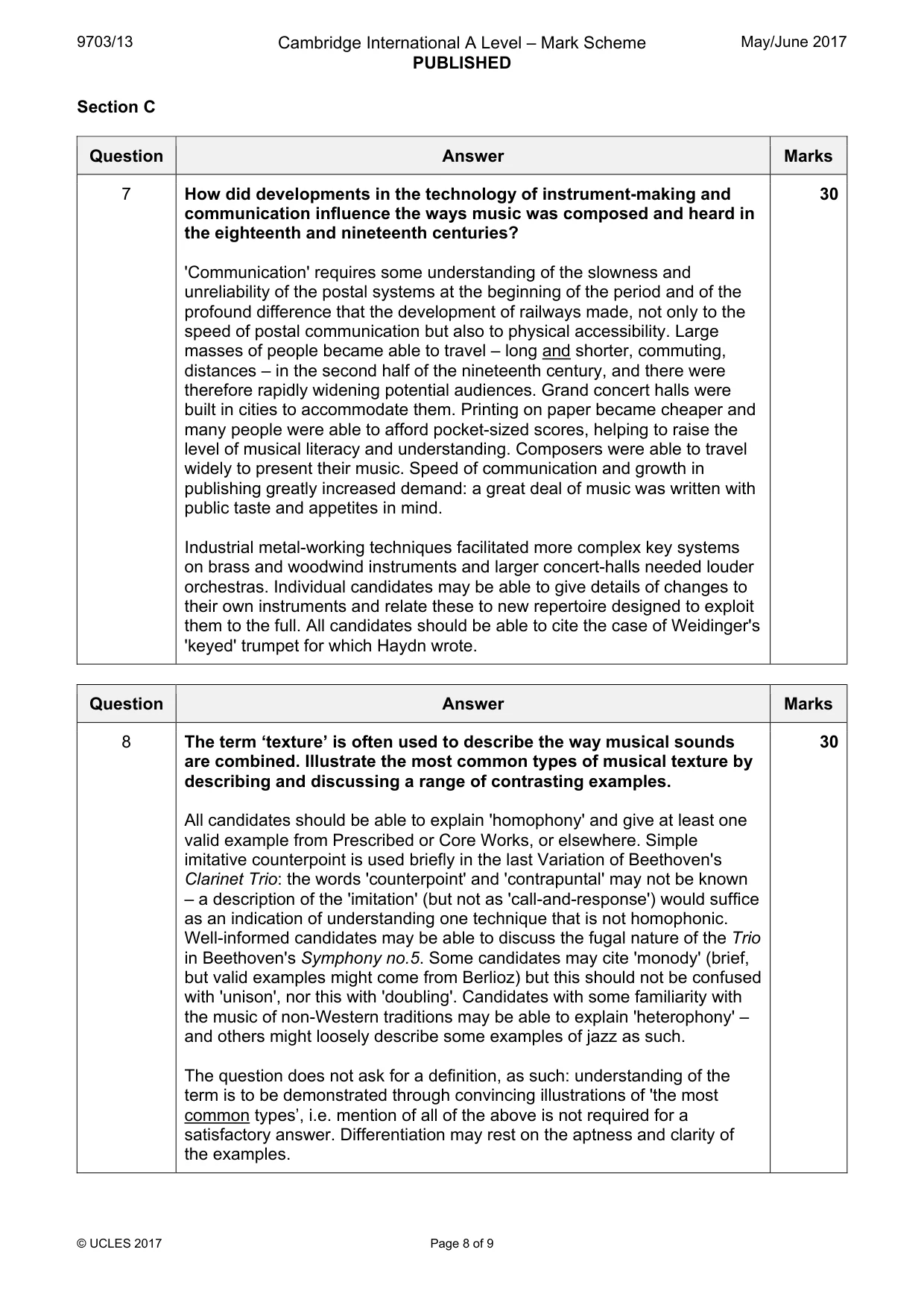 Mark scheme, page 8 of 9