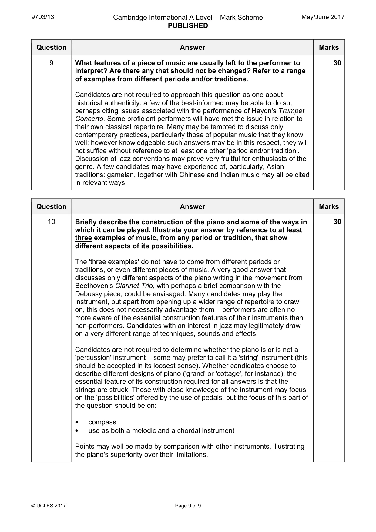 Mark scheme, page 9 of 9