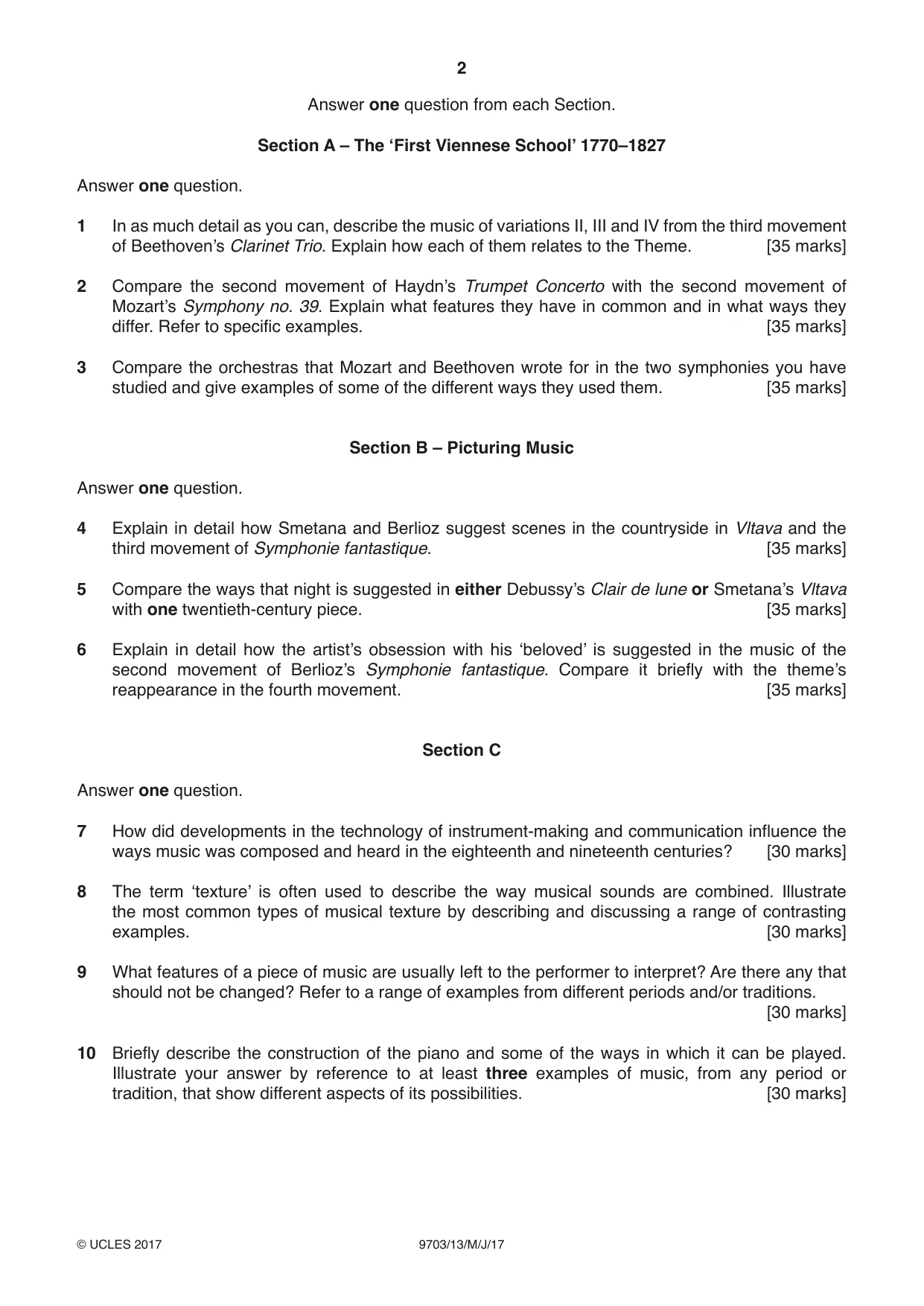 Cambridge A Level Music 9703 2017 May/June Paper 1 · Variant 3 question paper, page 2 of 4