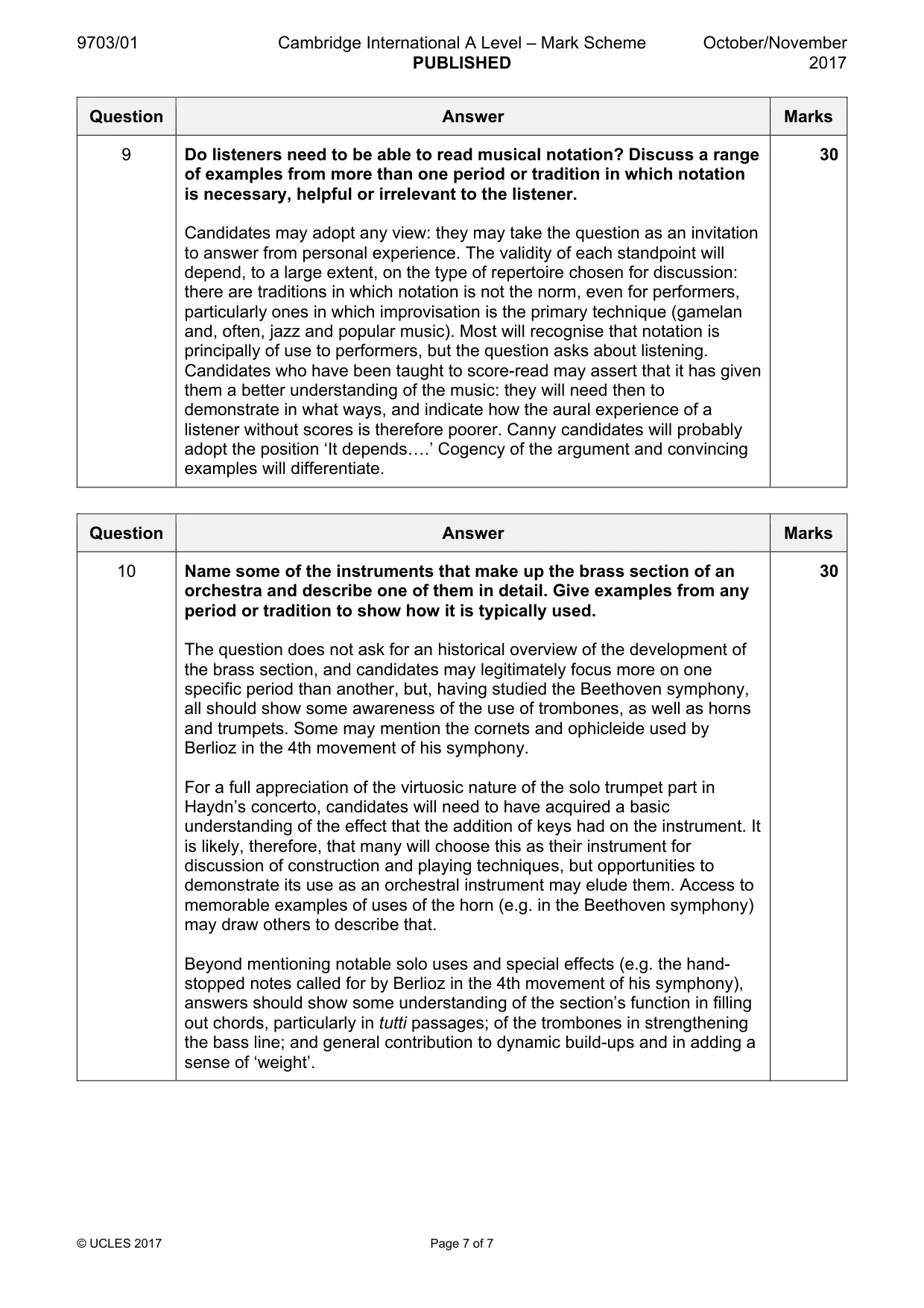 Mark scheme, page 7 of 7