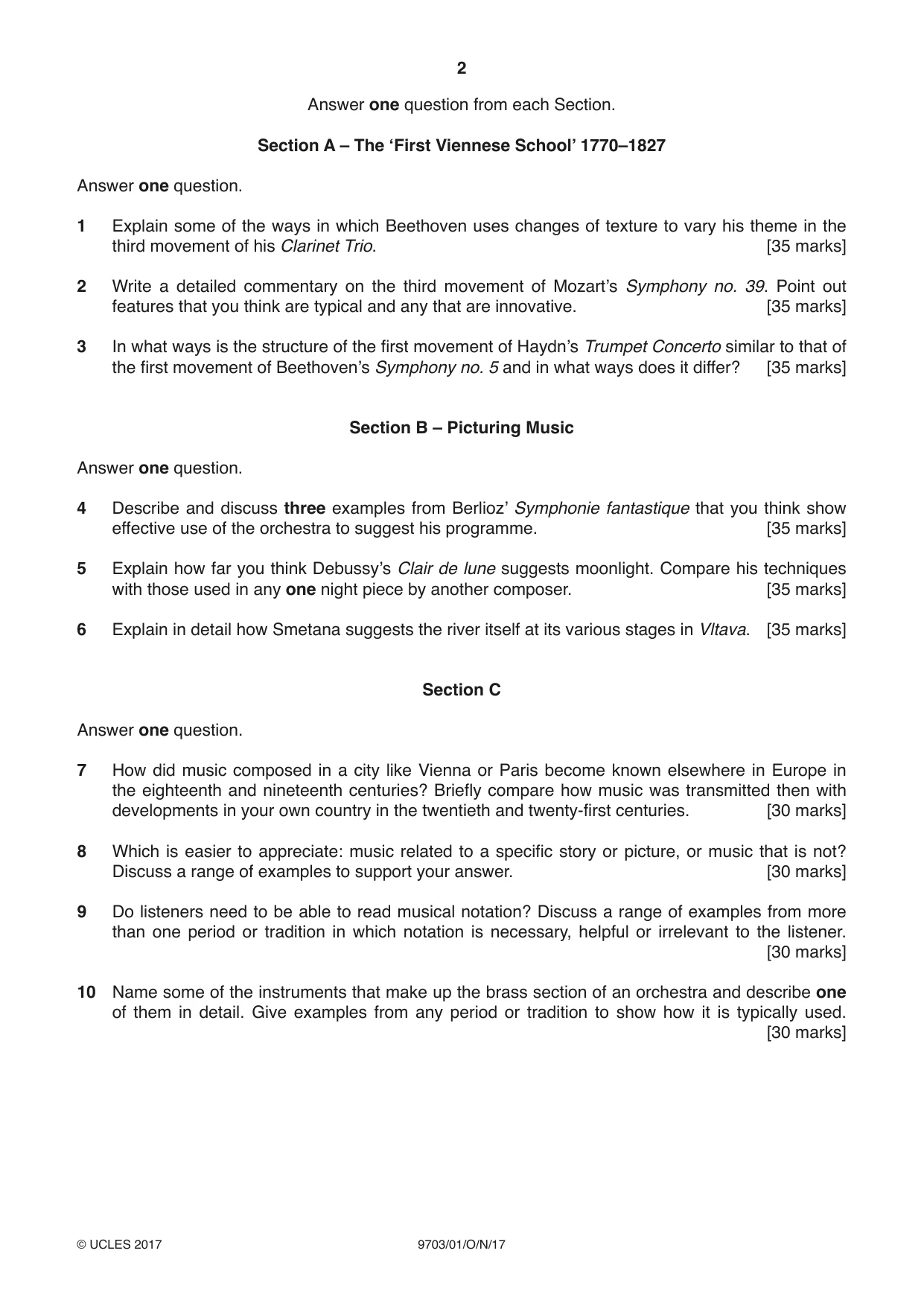 Cambridge A Level Music 9703 2017 Oct/Nov Paper 1 · Variant 1 question paper, page 2 of 4
