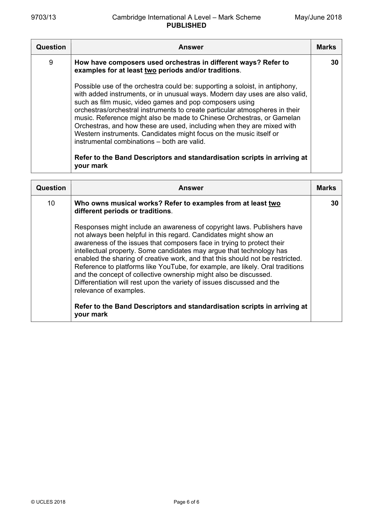 Mark scheme, page 6 of 6