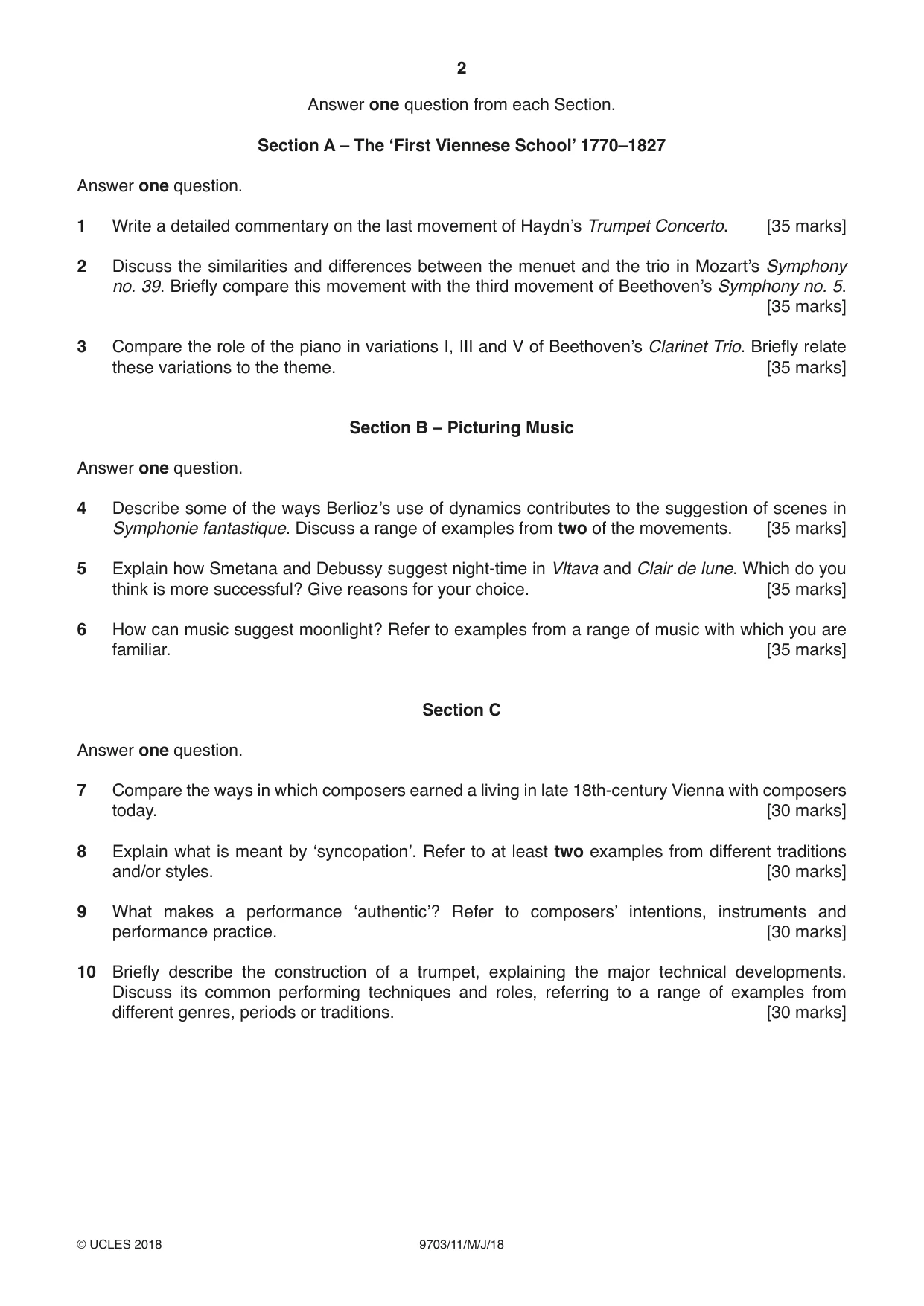 Cambridge A Level Music 9703 2018 May/June Paper 1 · Variant 1 question paper, page 2 of 4