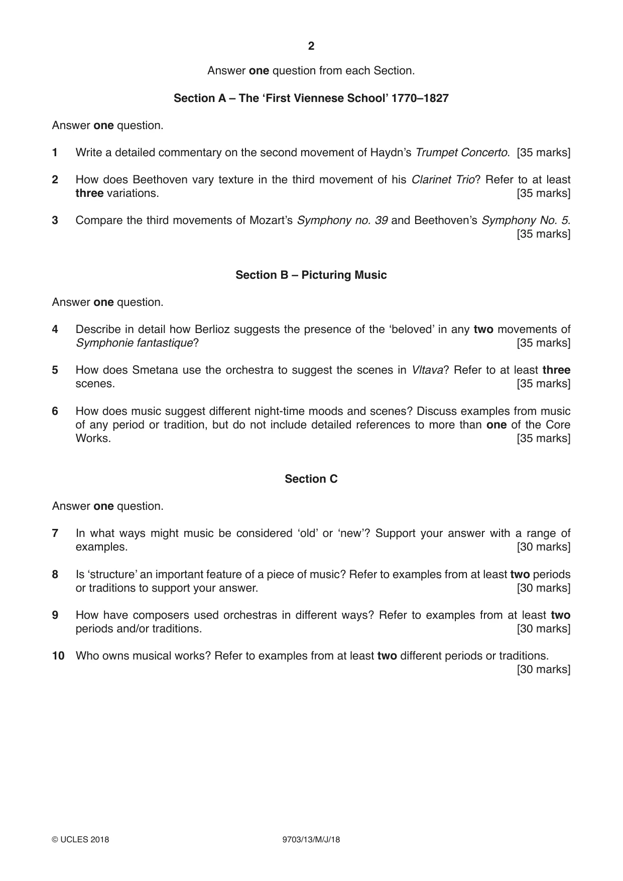 Cambridge A Level Music 9703 2018 May/June Paper 1 · Variant 3 question paper, page 2 of 4