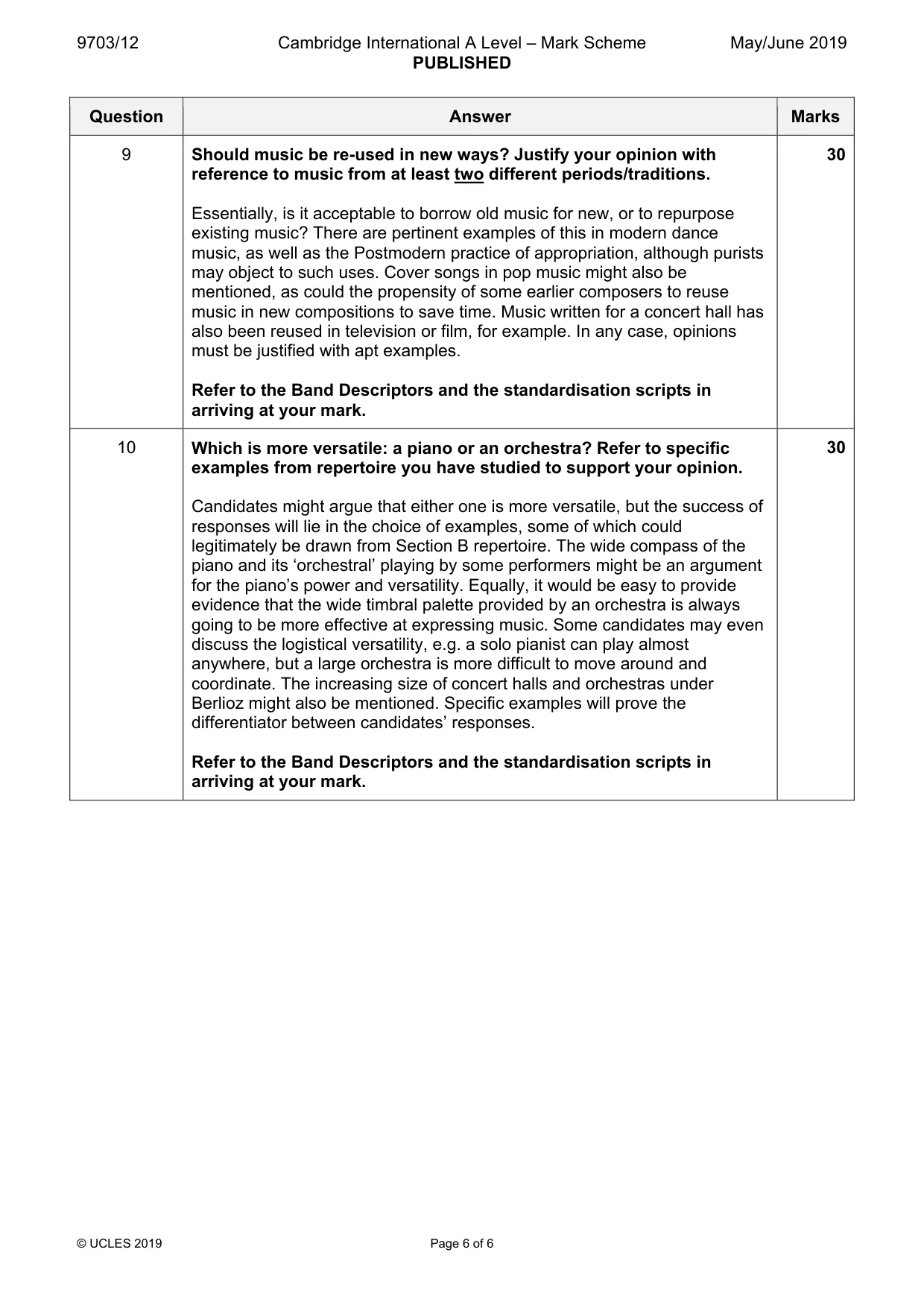 Mark scheme, page 6 of 6