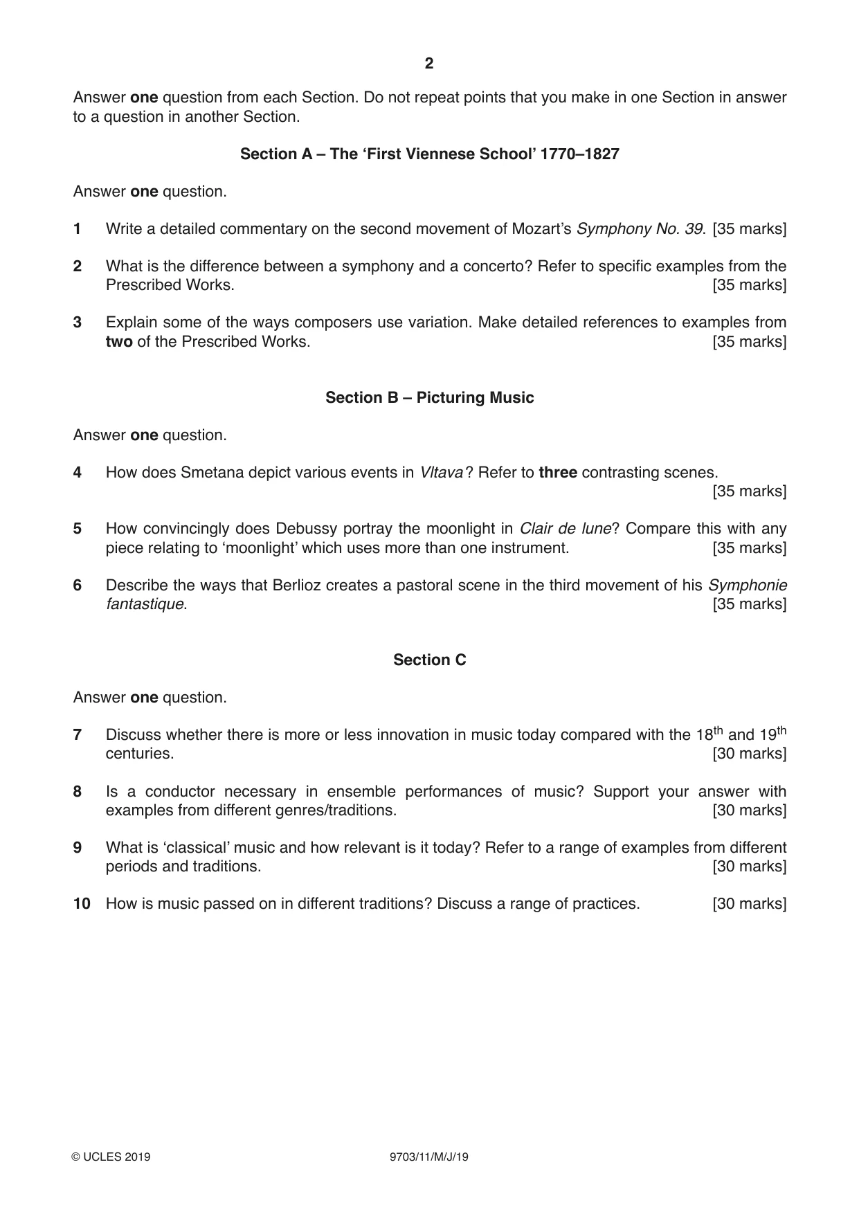 Cambridge A Level Music 9703 2019 May/June Paper 1 · Variant 1 question paper, page 2 of 4