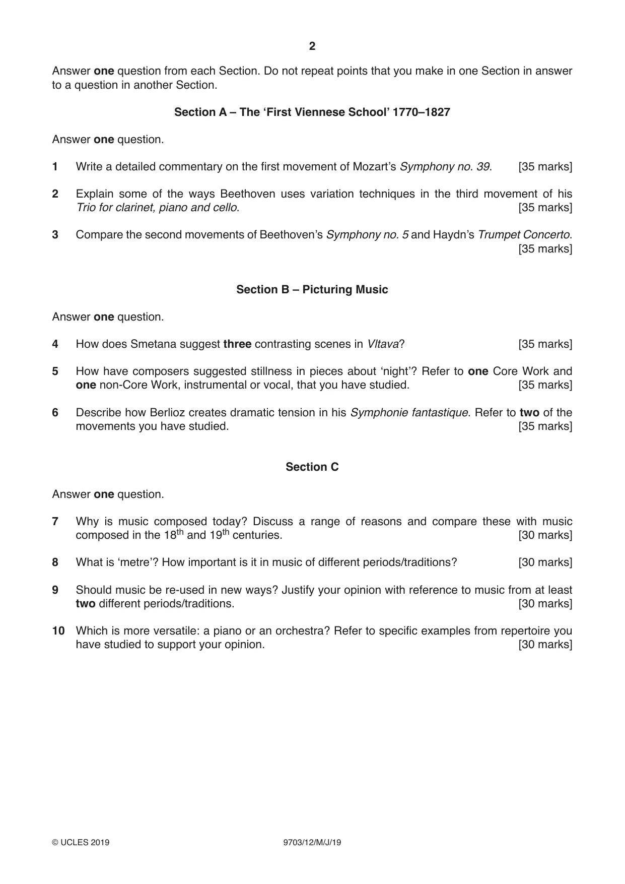 Cambridge A Level Music 9703 2019 May/June Paper 1 · Variant 2 question paper, page 2 of 4