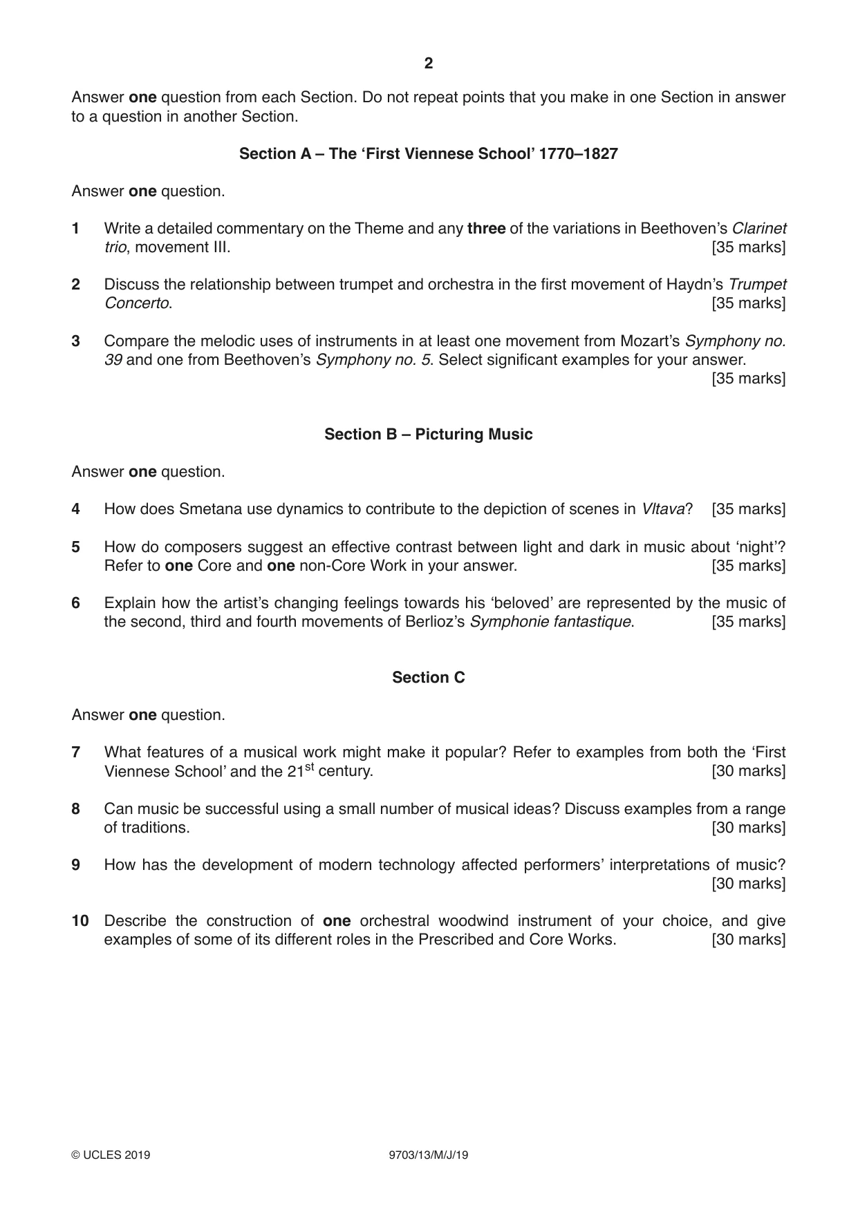 Cambridge A Level Music 9703 2019 May/June Paper 1 · Variant 3 question paper, page 2 of 4