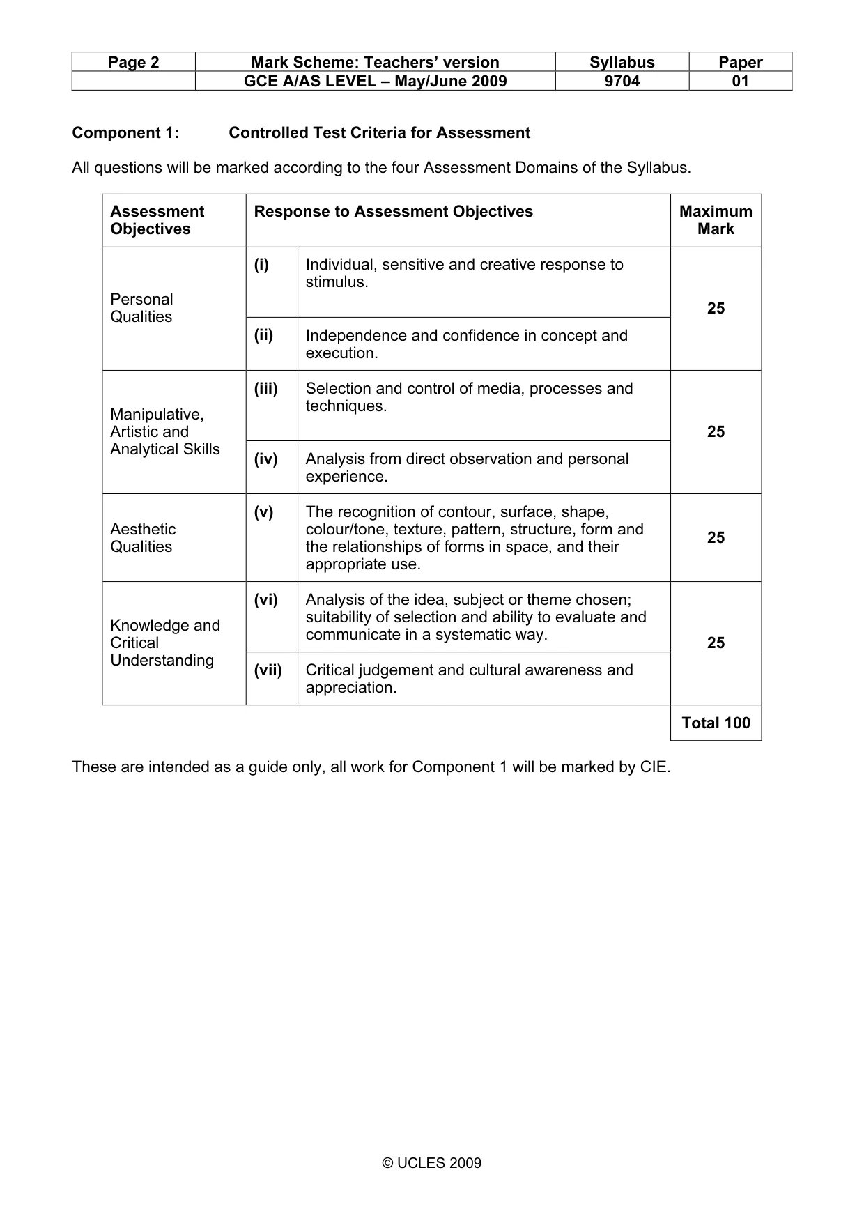Mark scheme, page 2 of 2