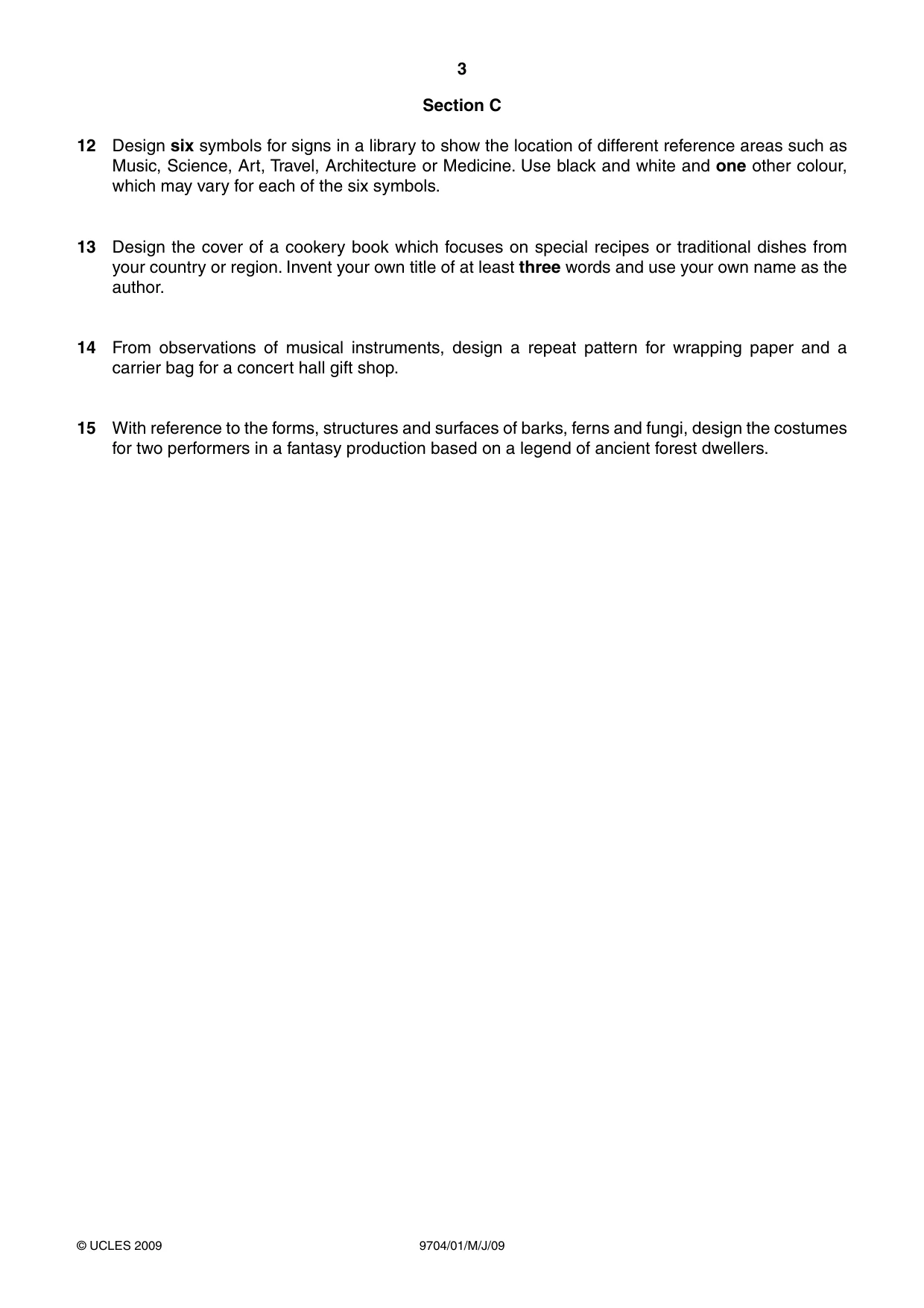 Cambridge A Level Art and Design 9704 2009 May/June Paper 1 · Variant 1 question paper, page 3 of 4