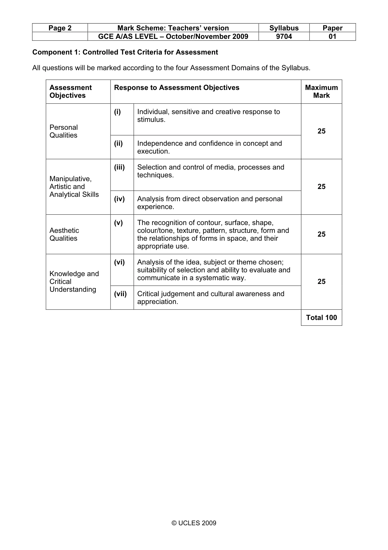 Mark scheme, page 2 of 2