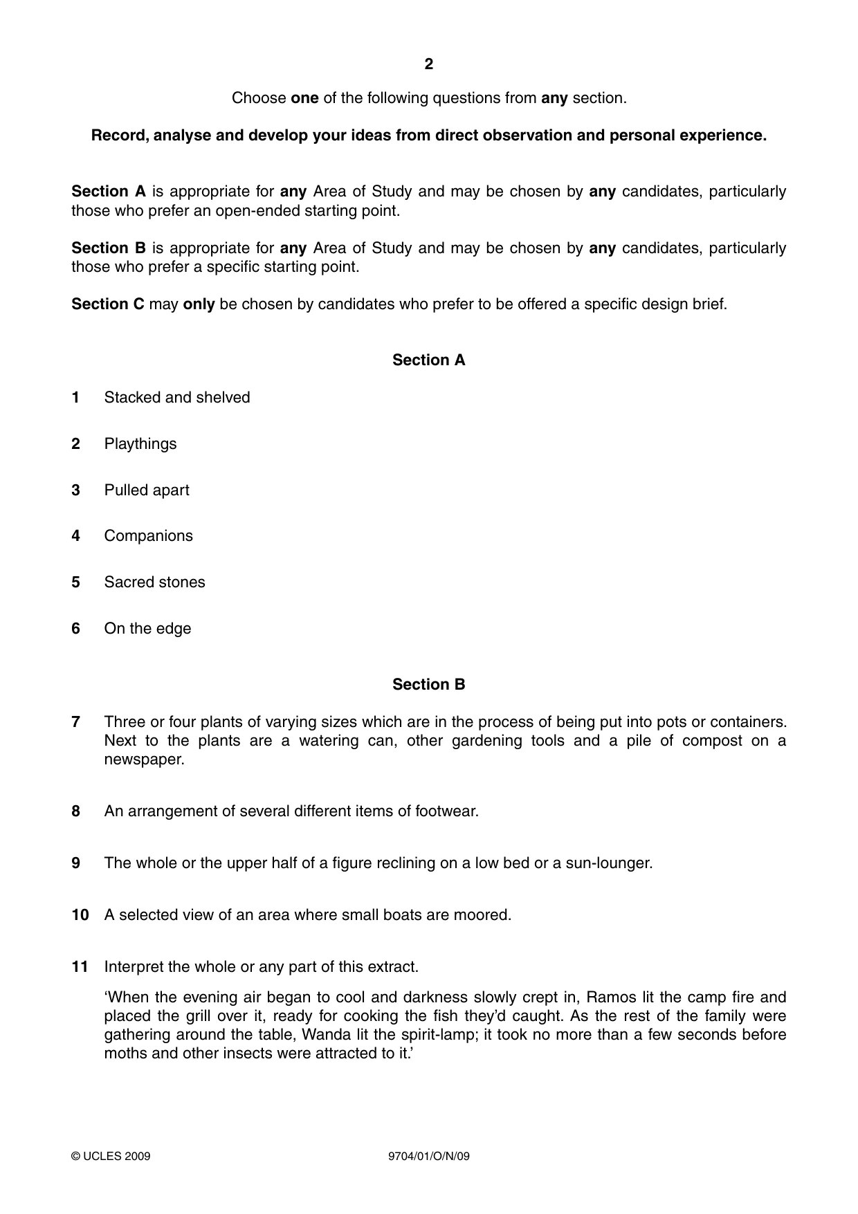 Cambridge A Level Art and Design 9704 2009 Oct/Nov Paper 1 · Variant 1 question paper, page 2 of 4