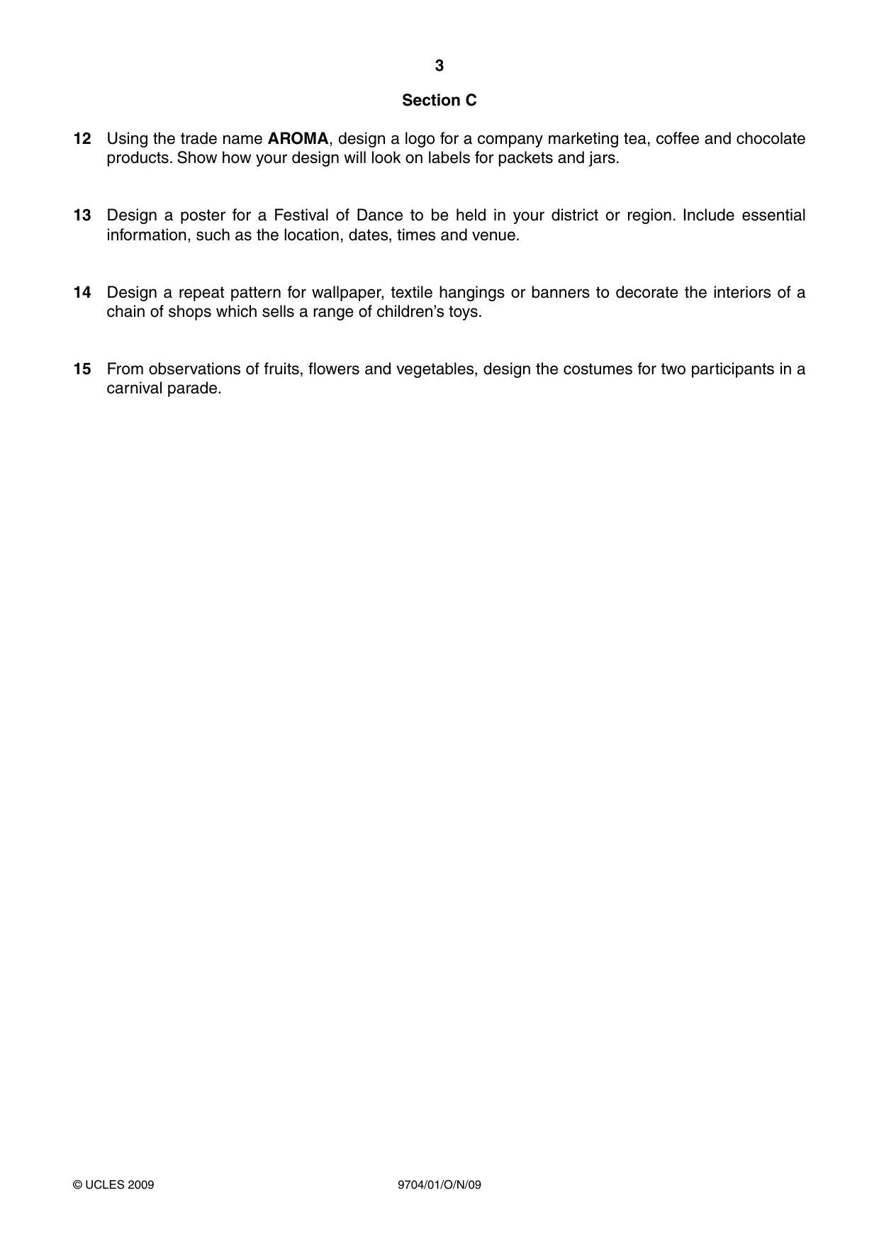 Cambridge A Level Art and Design 9704 2009 Oct/Nov Paper 1 · Variant 1 question paper, page 3 of 4