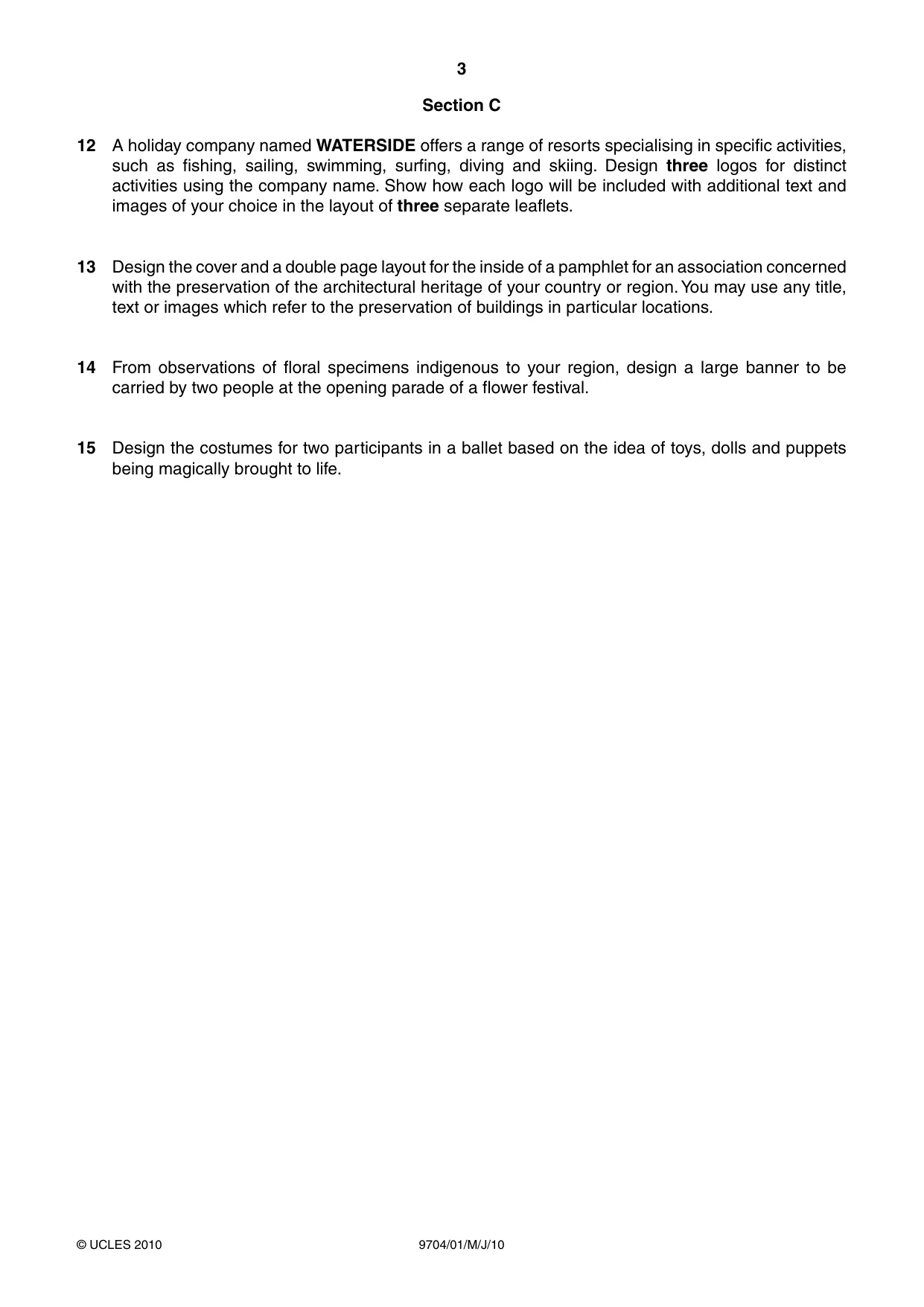 Cambridge A Level Art and Design 9704 2010 May/June Paper 1 · Variant 1 question paper, page 3 of 4
